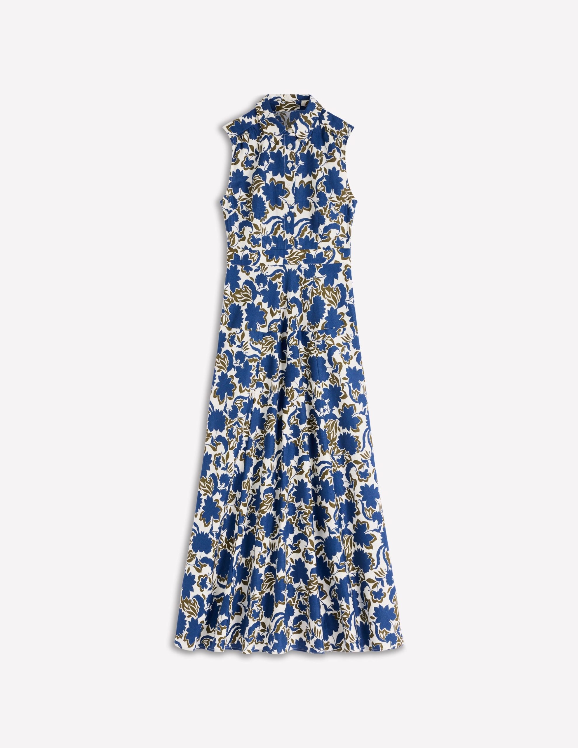 Erma Drop Waist Linen Dress-Blue Shadow Blossom - Image 6