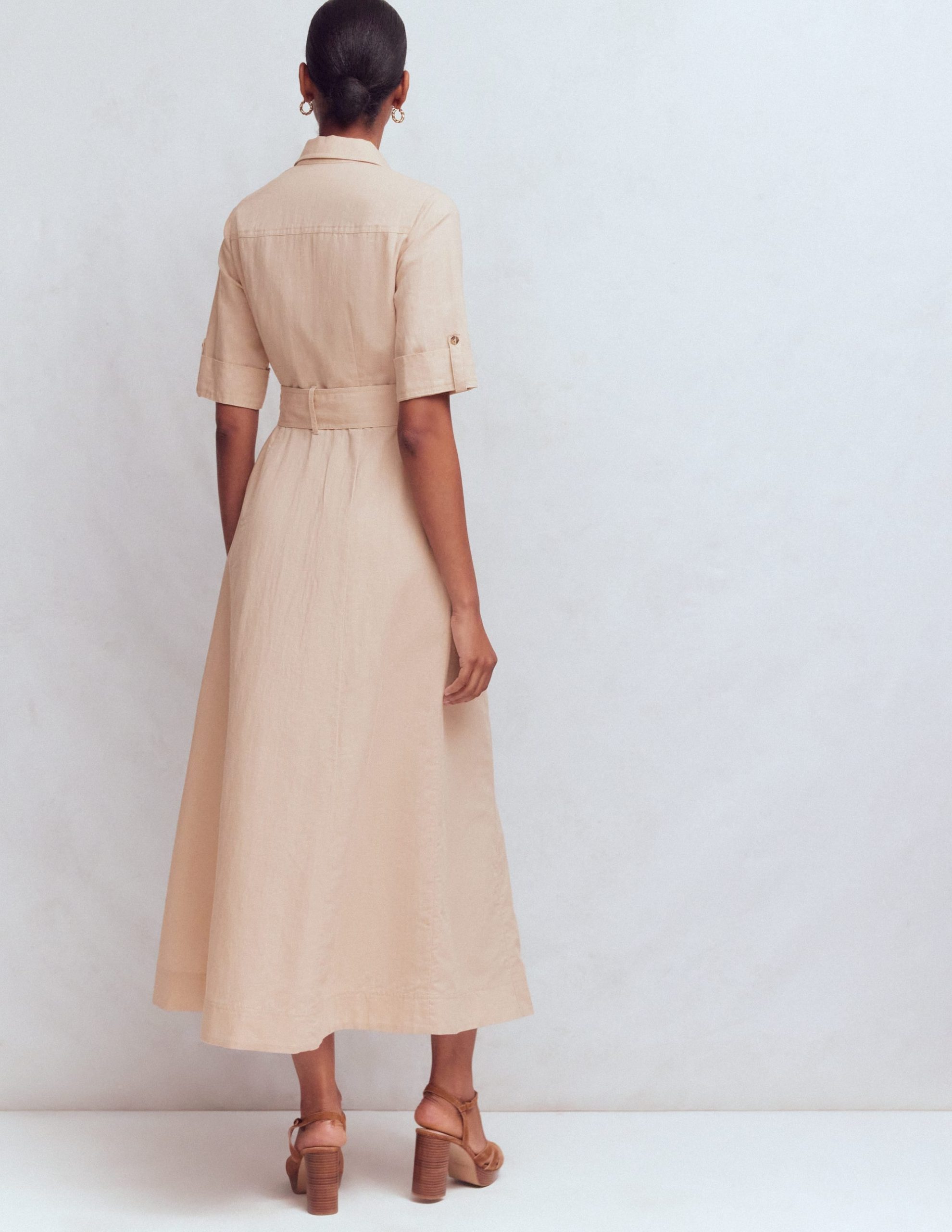 Ora Linen Blend Shirt Dress-Coffee - Image 3