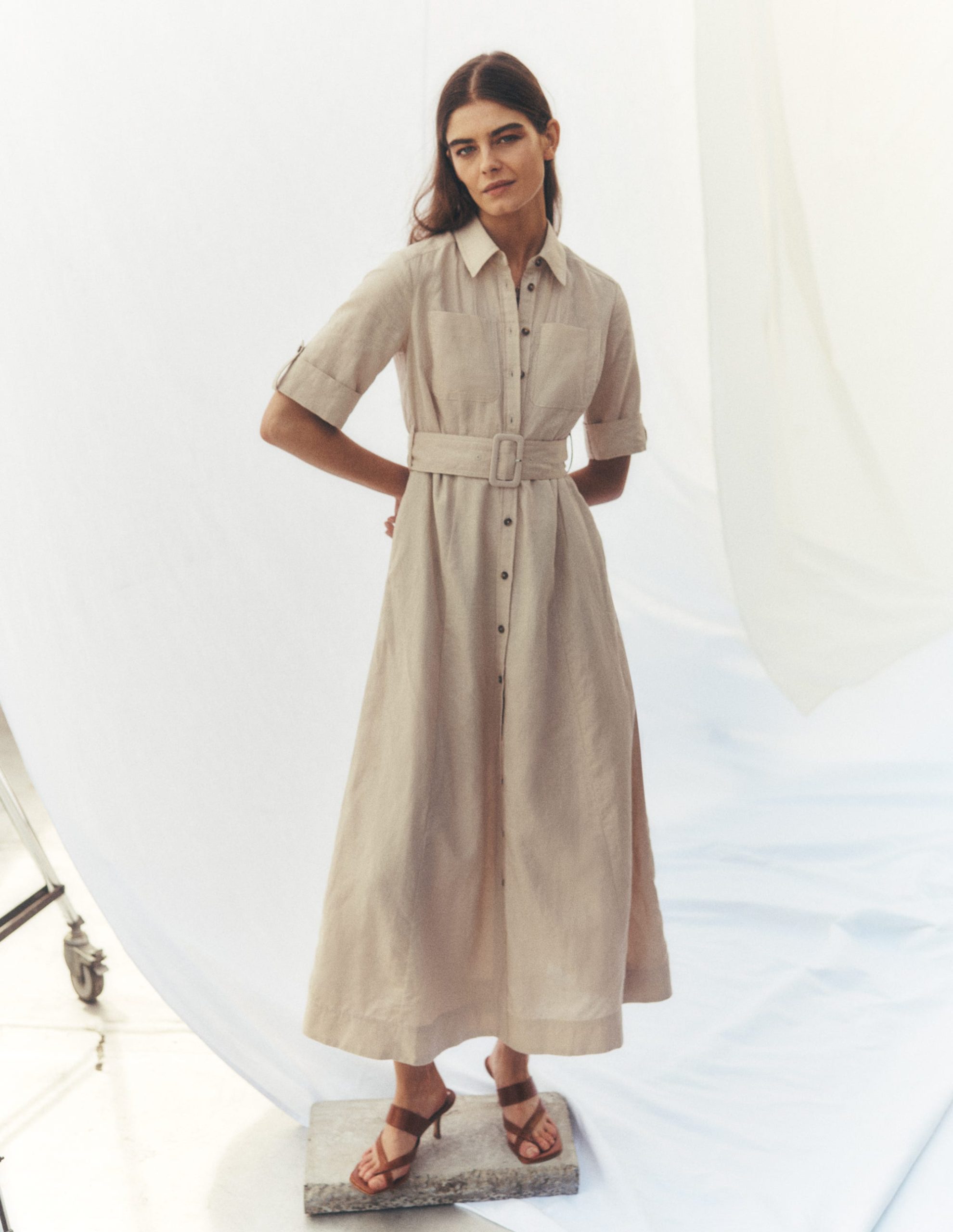 Ora Linen Blend Shirt Dress-Coffee - Image 7
