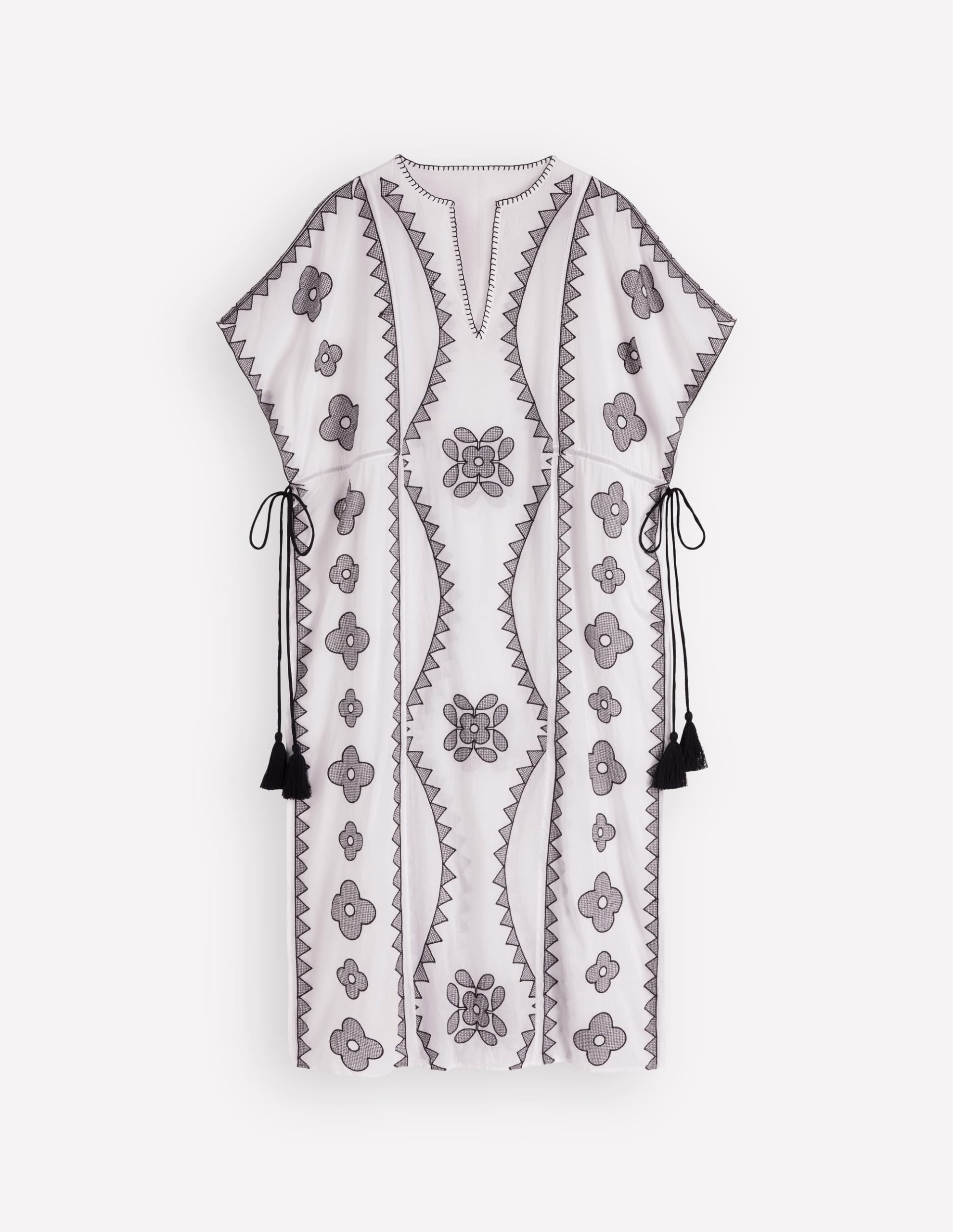 Side Tie Kaftan Dress-White Black Embroidered - Image 6