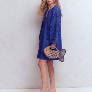 Embroidered Sleeve Kaftan-Blue Embroidery