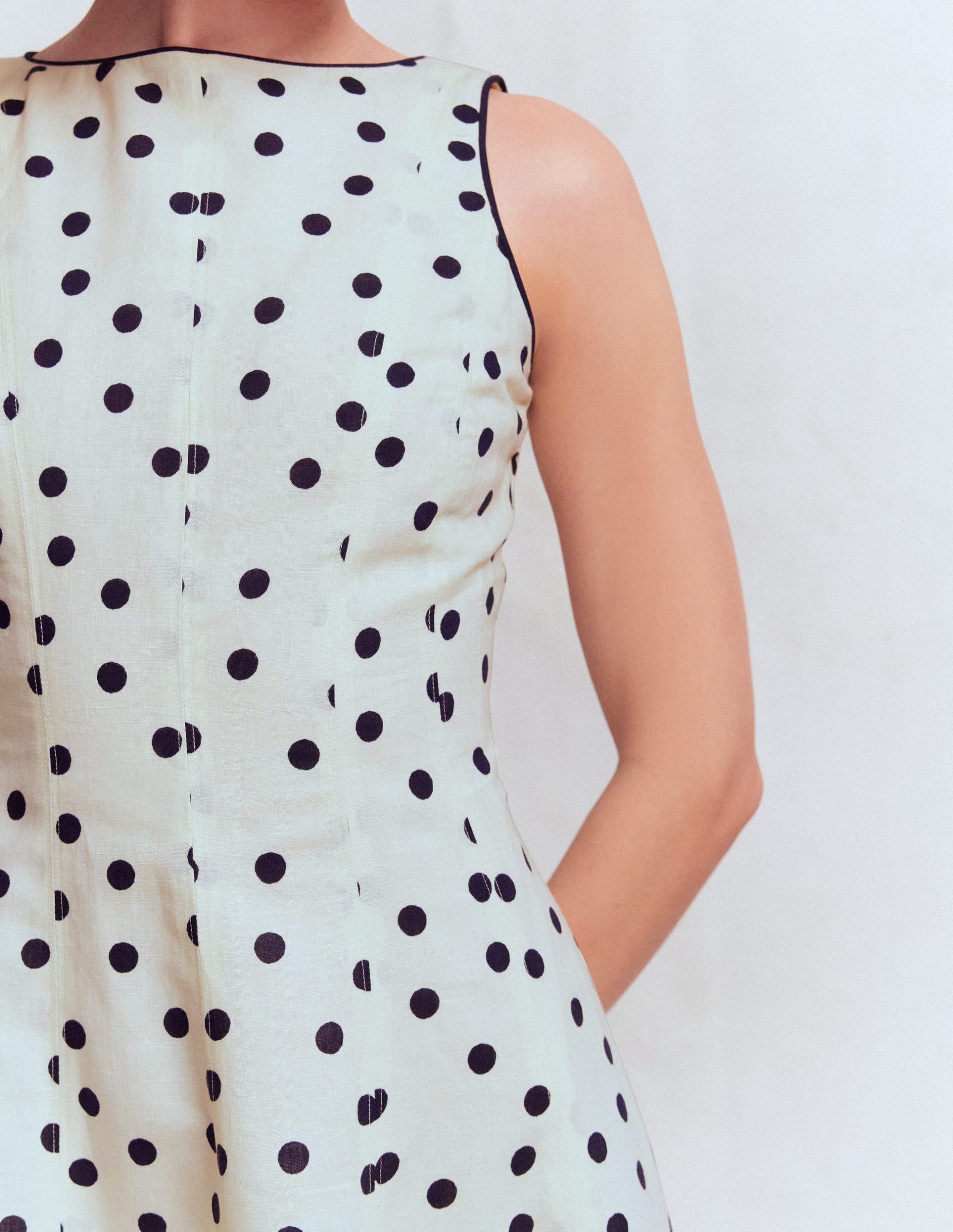 Annet Linen Blend Midi Dress-Ivory Painted Dot Spaced - Image 2