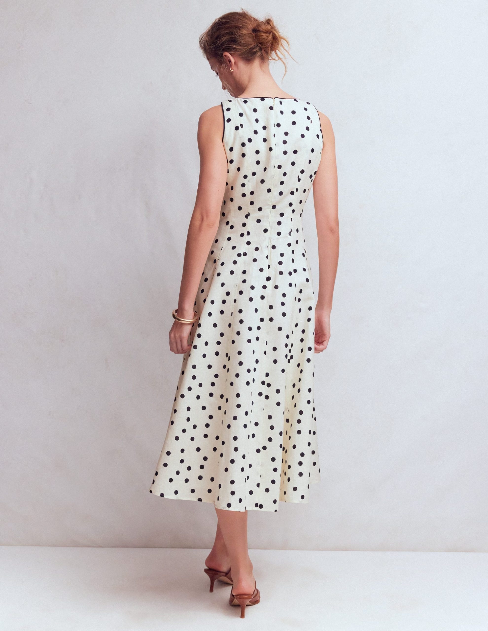 Annet Linen Blend Midi Dress-Ivory Painted Dot Spaced - Image 3