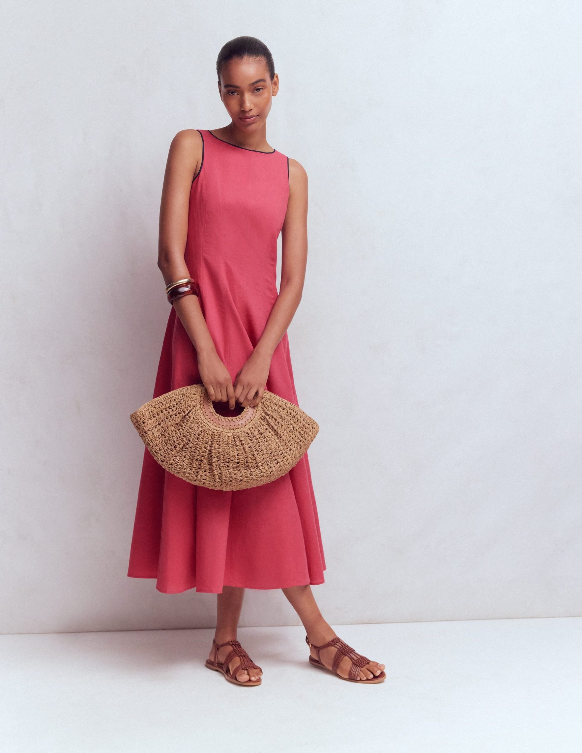 Annet Linen Blend Midi Dress-Cherry Blush - Image 3