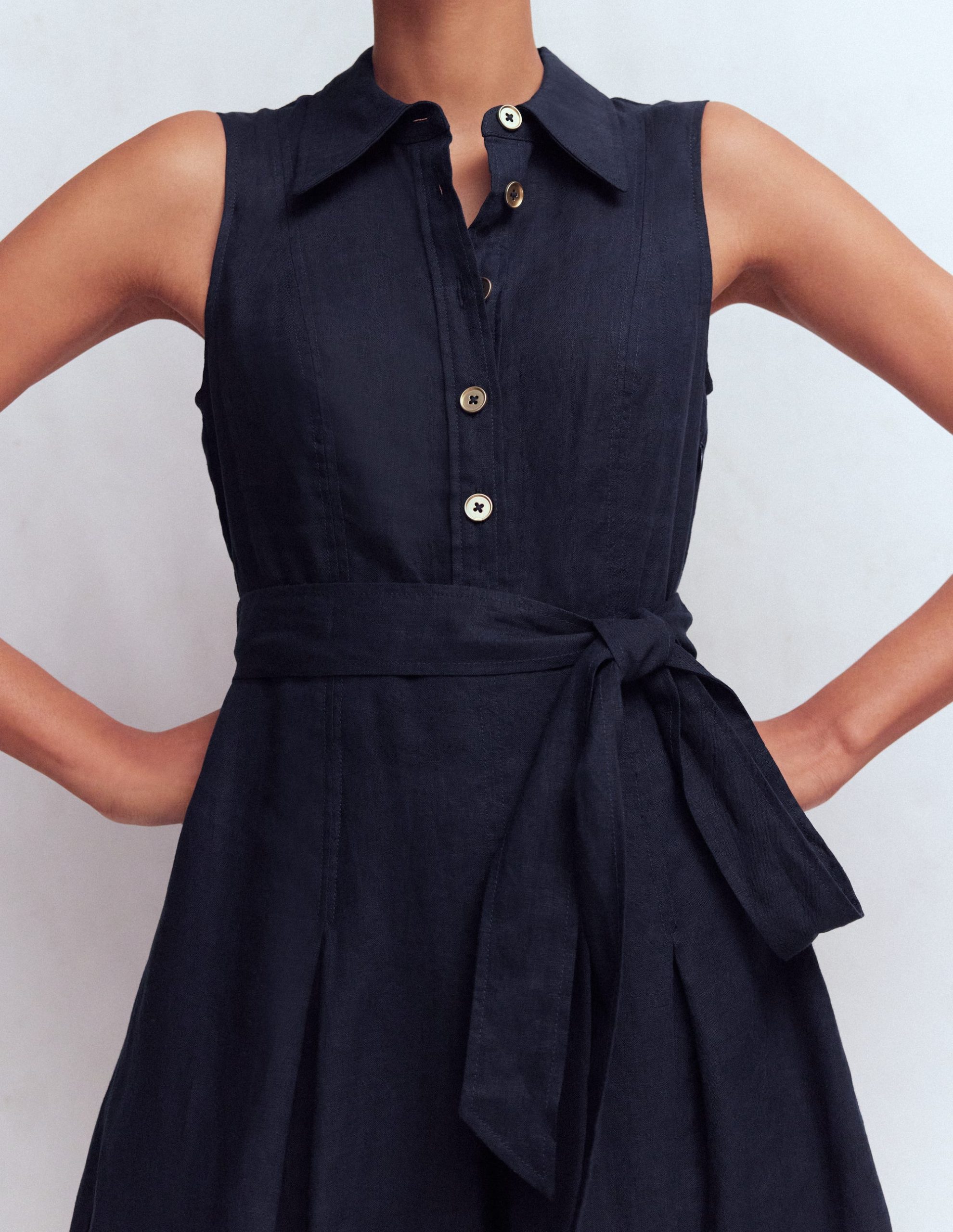 Belinda Linen Shirt Dress-Navy - Image 2