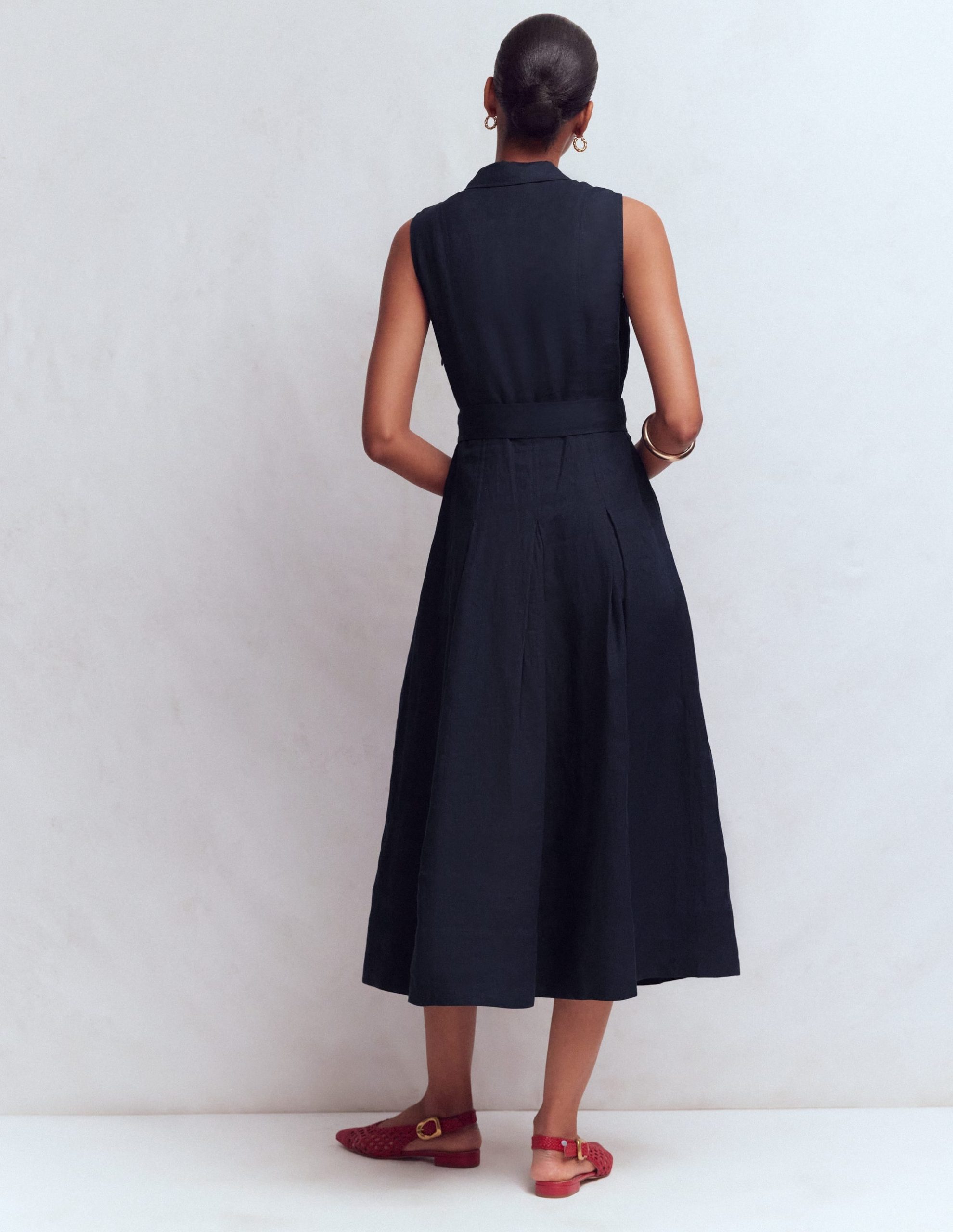 Belinda Linen Shirt Dress-Navy - Image 3