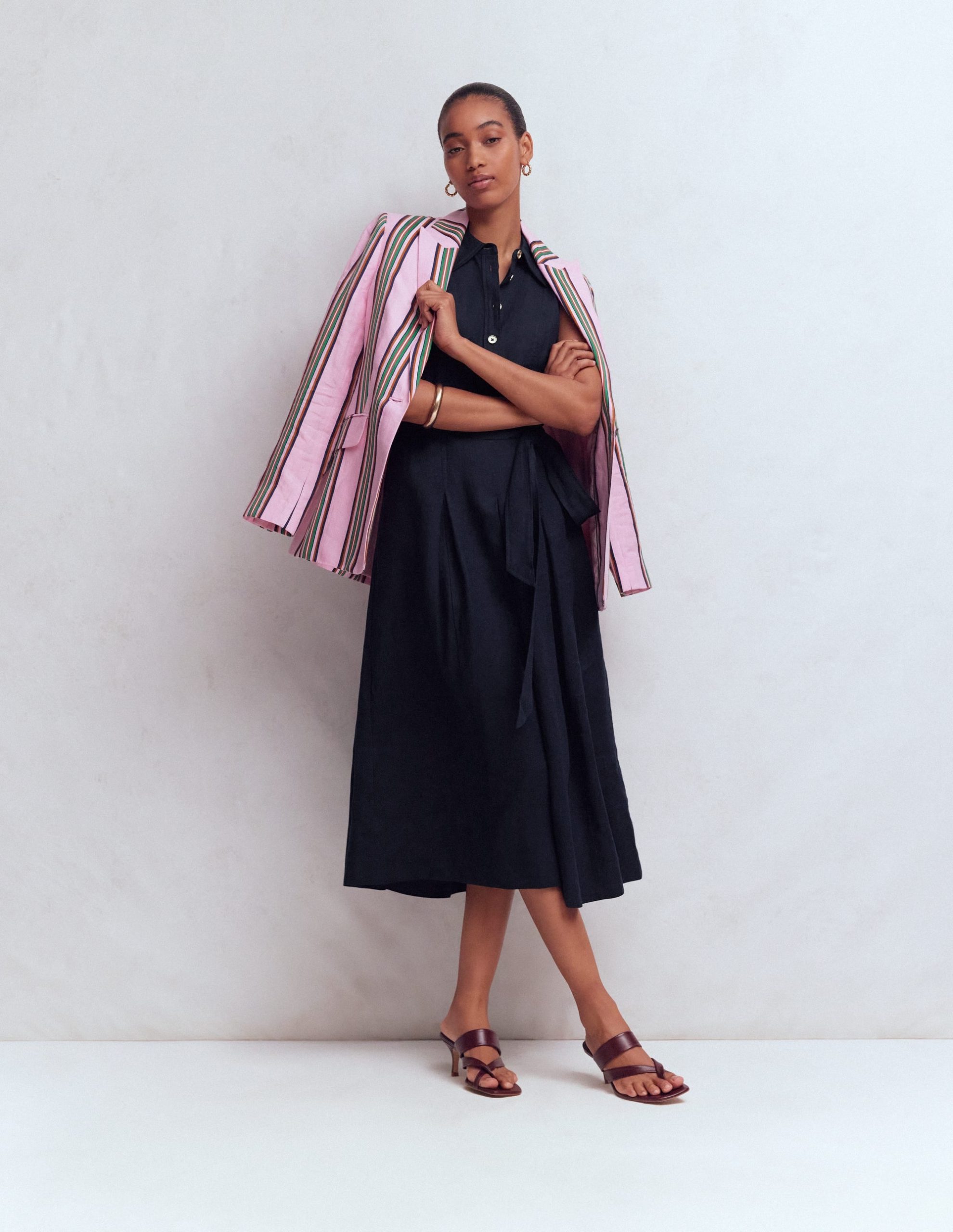 Belinda Linen Shirt Dress-Navy - Image 4