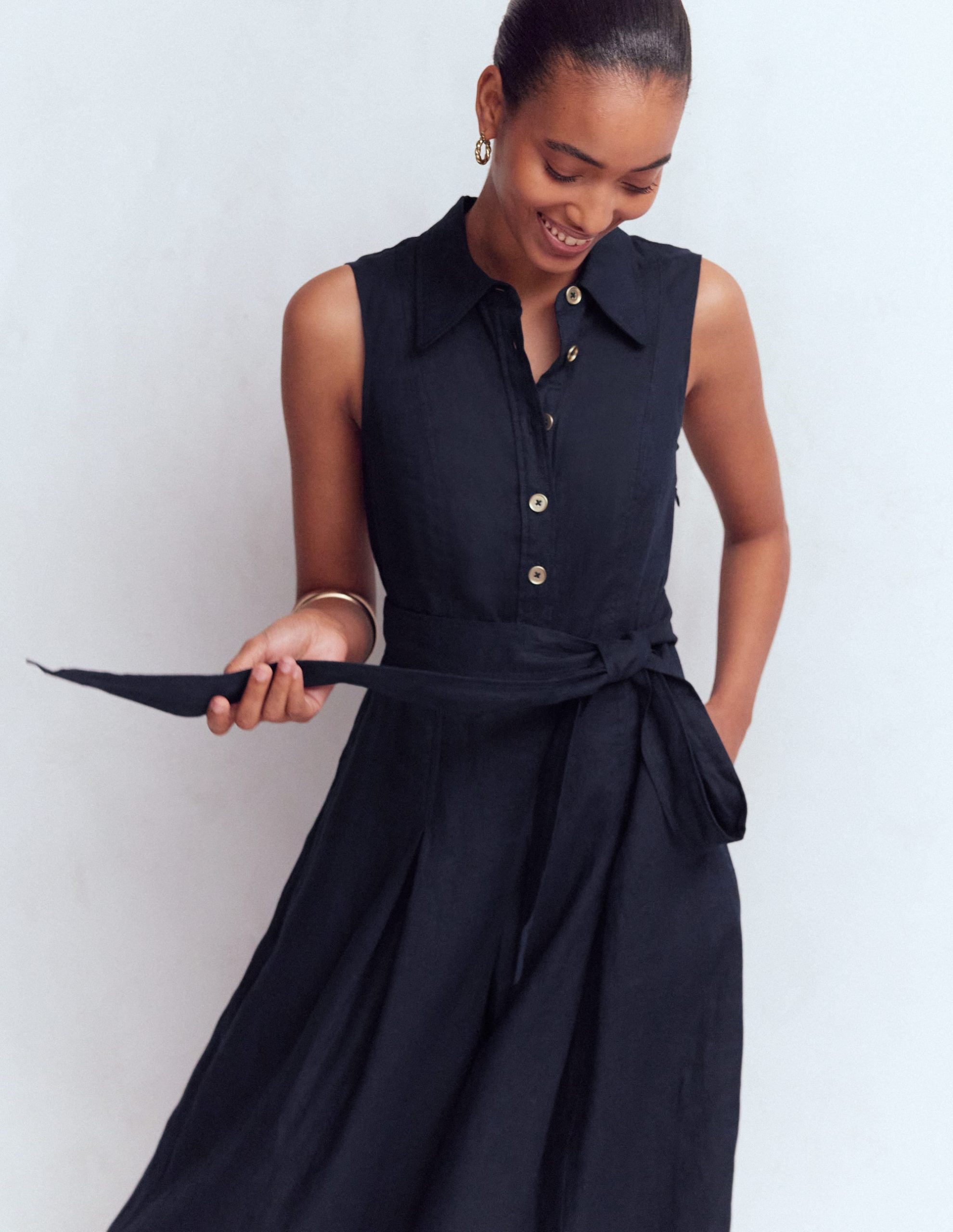 Belinda Linen Shirt Dress-Navy - Image 5