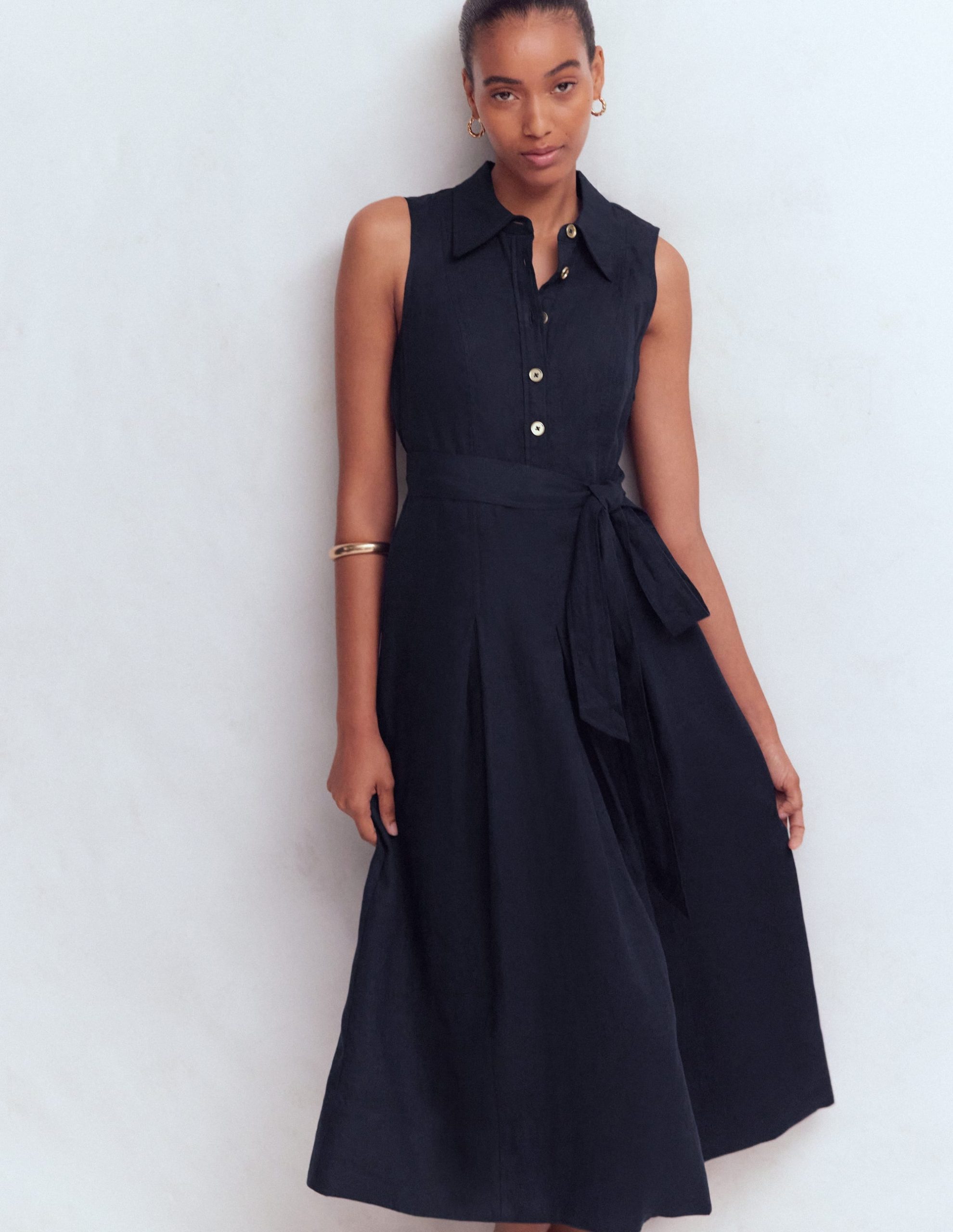 Belinda Linen Shirt Dress-Navy - Image 6