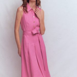 Belinda Linen Shirt Dress-Pink Parfait