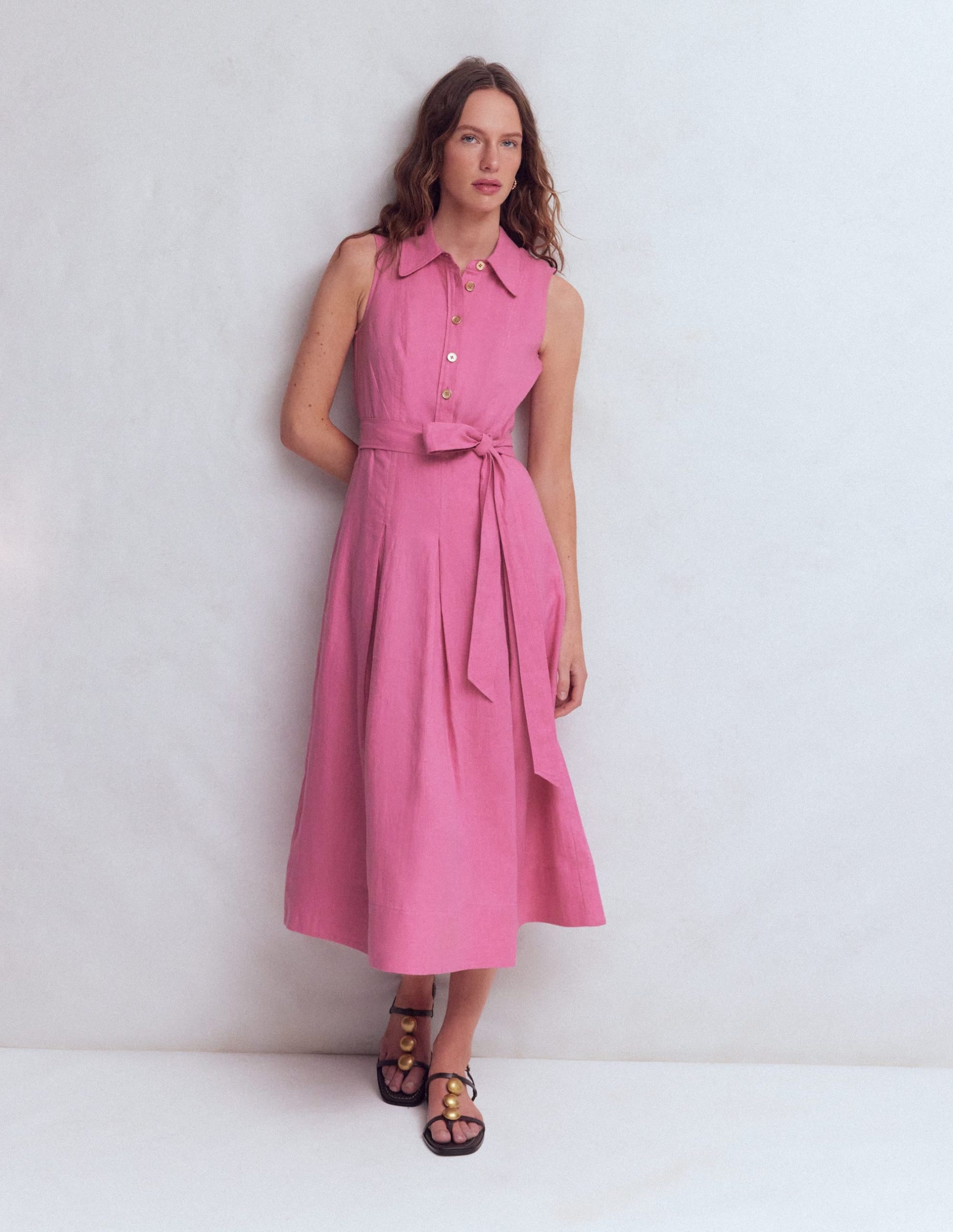 Belinda Linen Shirt Dress-Pink Parfait - Image 4