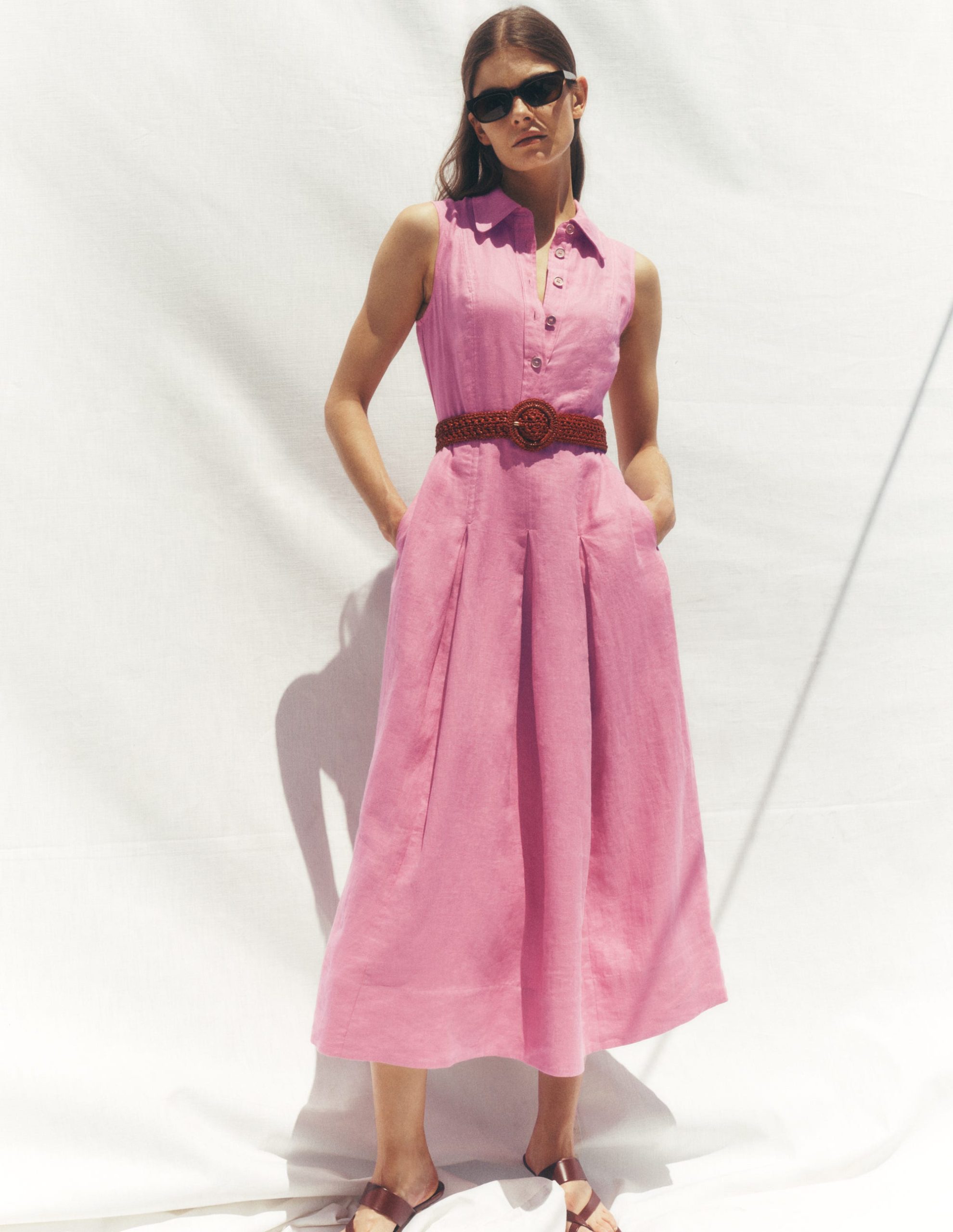 Belinda Linen Shirt Dress-Pink Parfait - Image 7