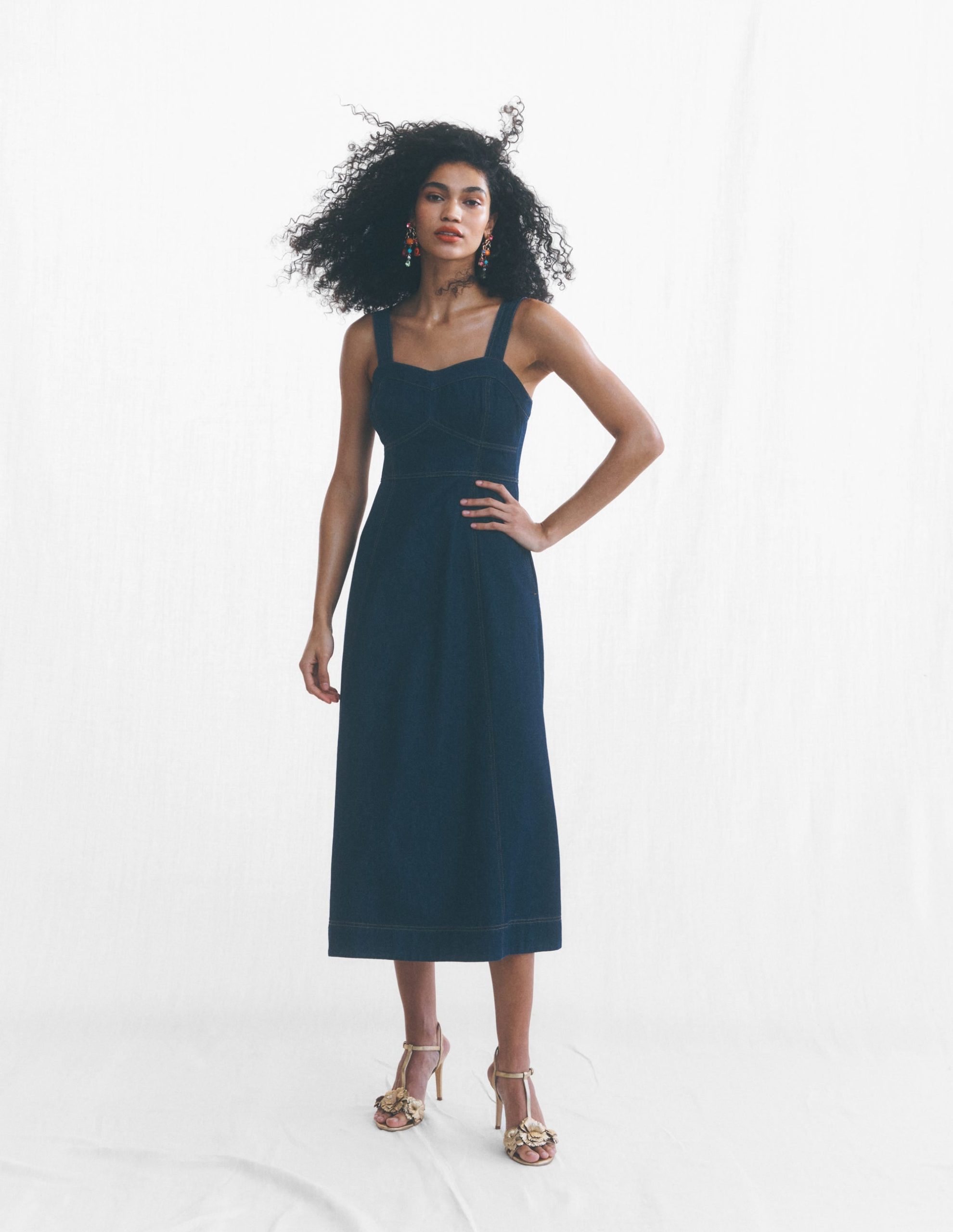 Panelled Bodice Denim Dress-Indigo - Image 6