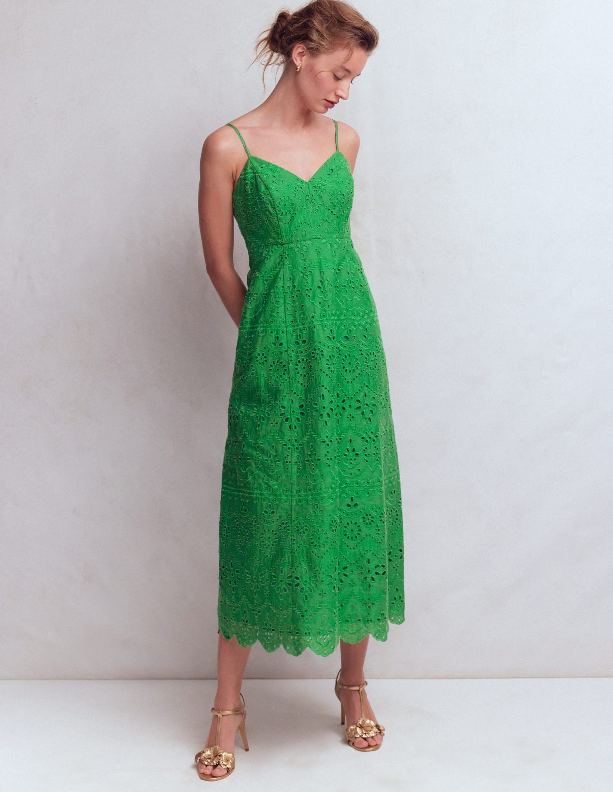 Empire Linen Broderie Dress-Rich Emerald Broderie - Image 4