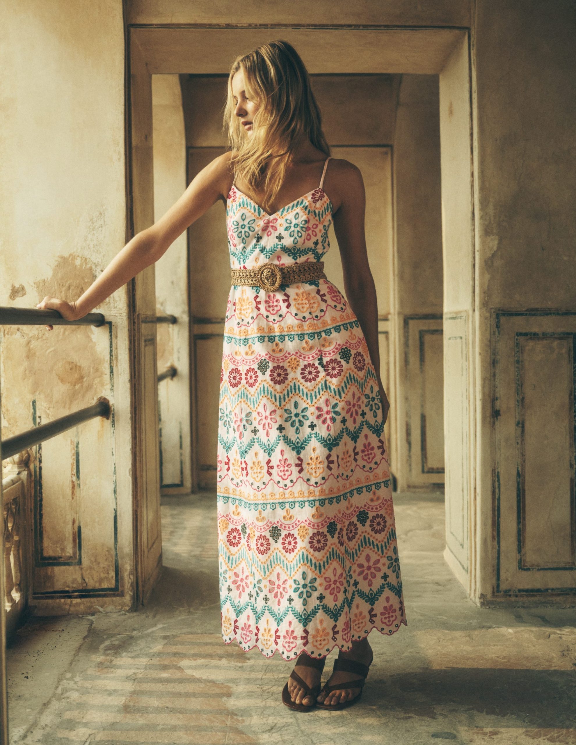 Empire Linen Broderie Dress-Multi Broderie - Image 5