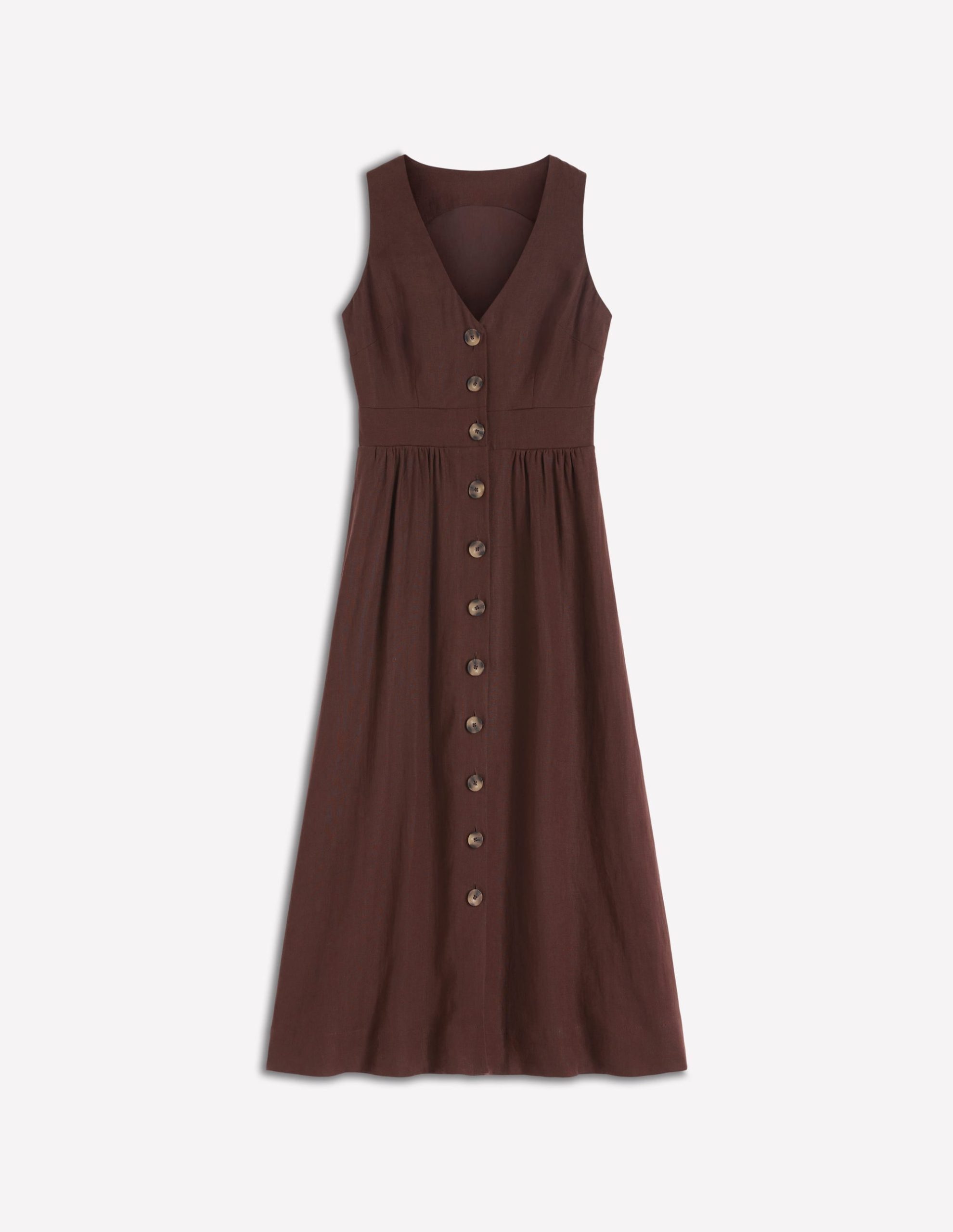 Catherine Button Linen Dress-Bitter Chocolate - Image 6