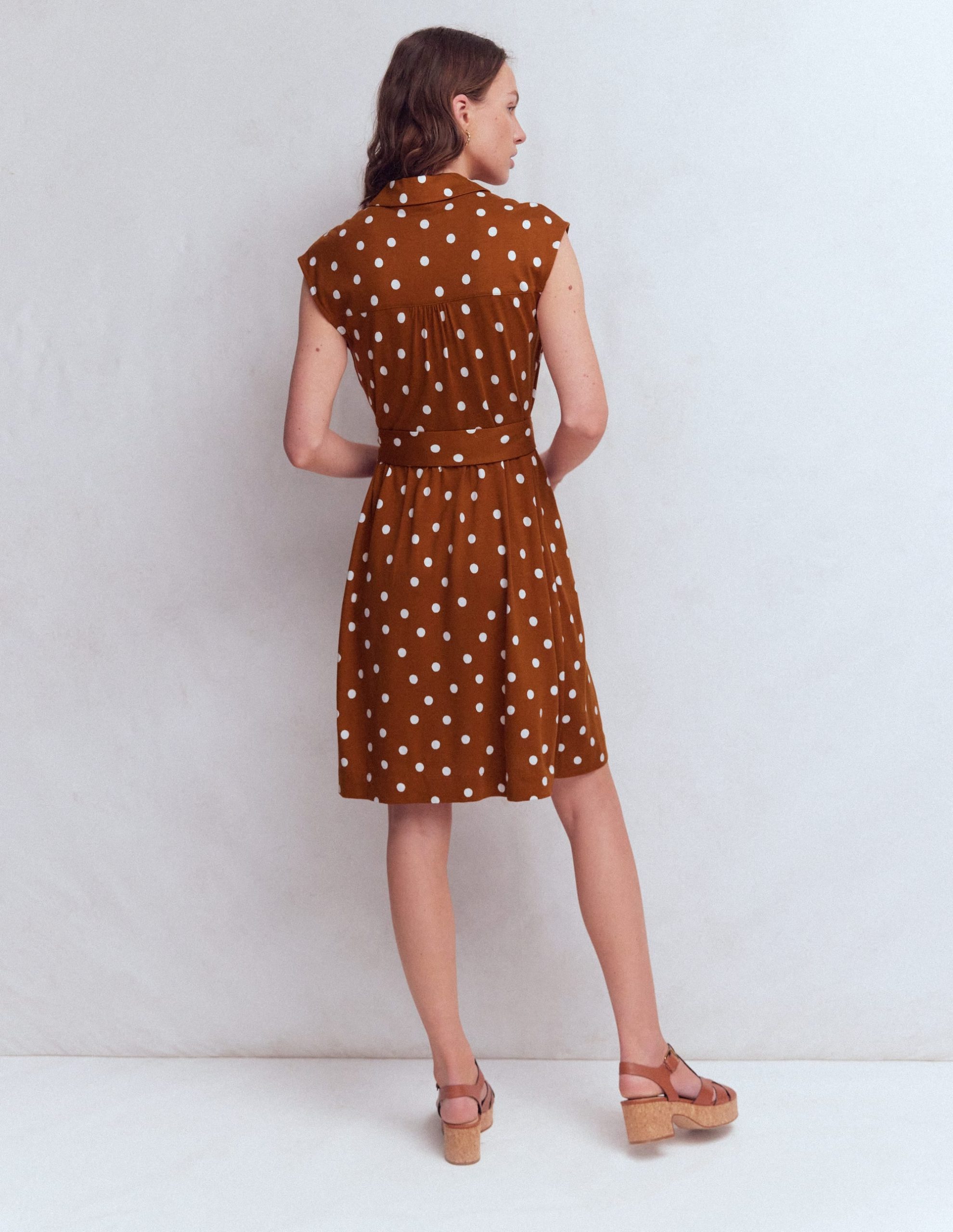 Honor Short Jersey Shirt Dress-Cognac. Painted Dot Spaced - Image 3