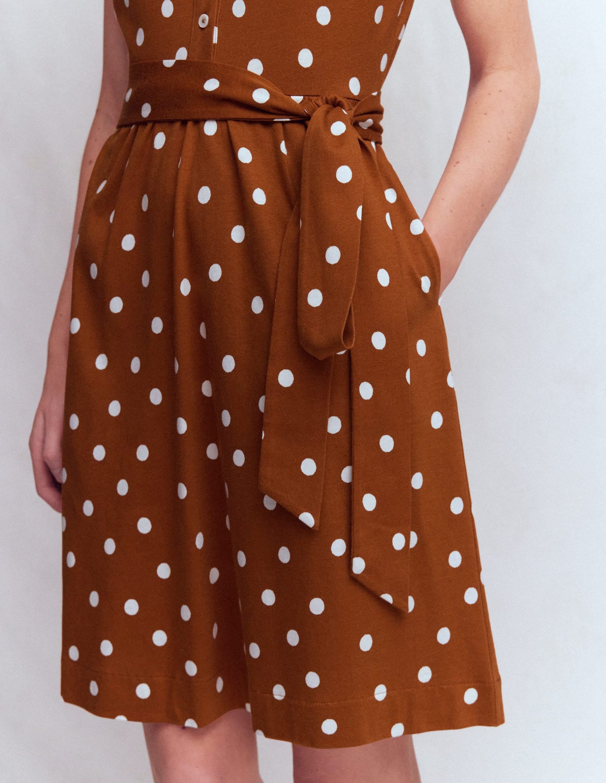 Honor Short Jersey Shirt Dress-Cognac. Painted Dot Spaced - Image 5