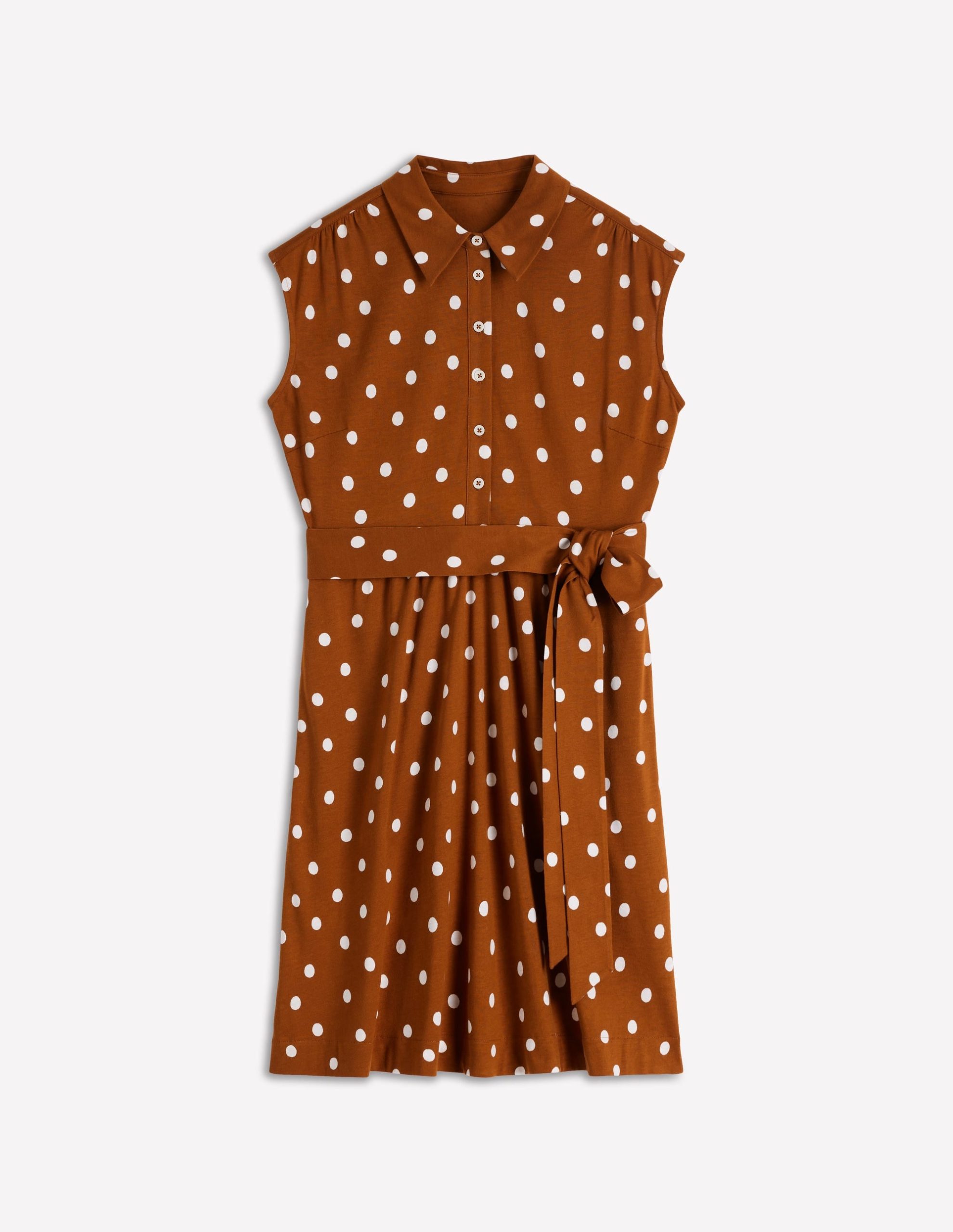 Honor Short Jersey Shirt Dress-Cognac. Painted Dot Spaced - Image 7