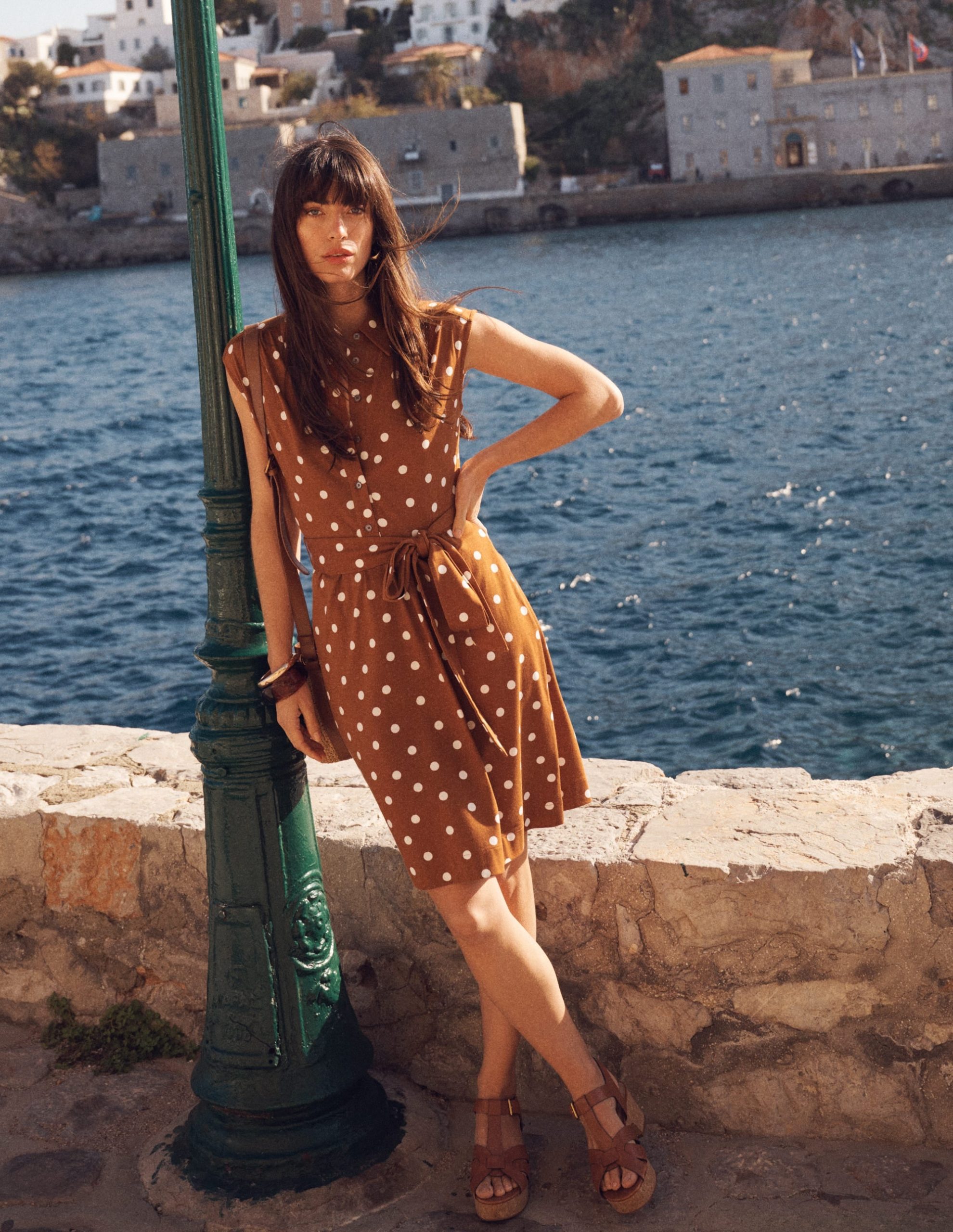 Honor Short Jersey Shirt Dress-Cognac. Painted Dot Spaced - Image 6