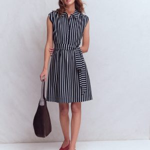 Honor Short Jersey Shirt Dress-Navy and White Stripe