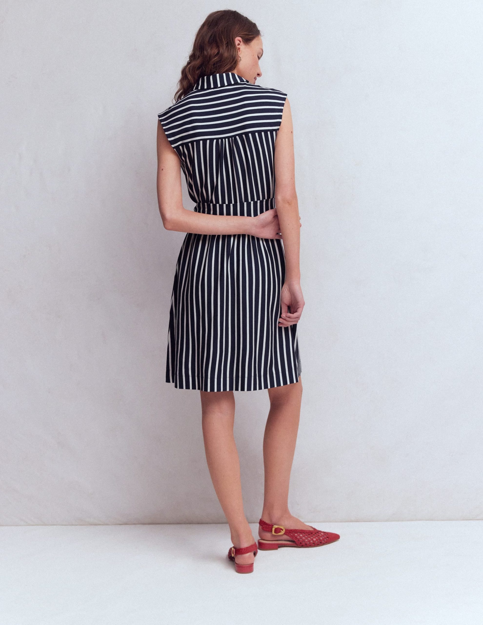 Honor Short Jersey Shirt Dress-Navy and White Stripe - Image 3
