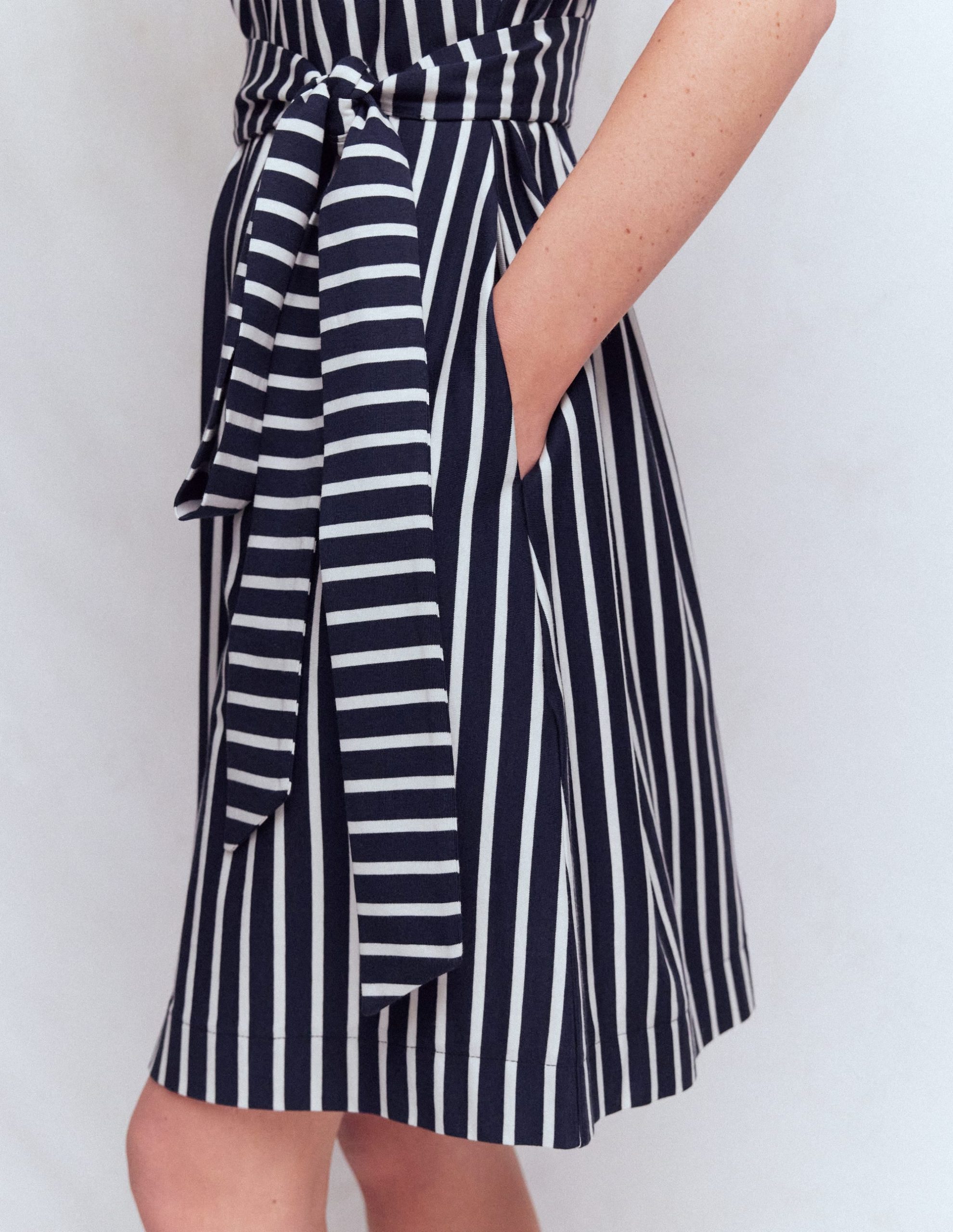 Honor Short Jersey Shirt Dress-Navy and White Stripe - Image 4