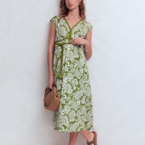 Heidi Ruched Rope Jersey Dress-Olive. Elegant Blossom