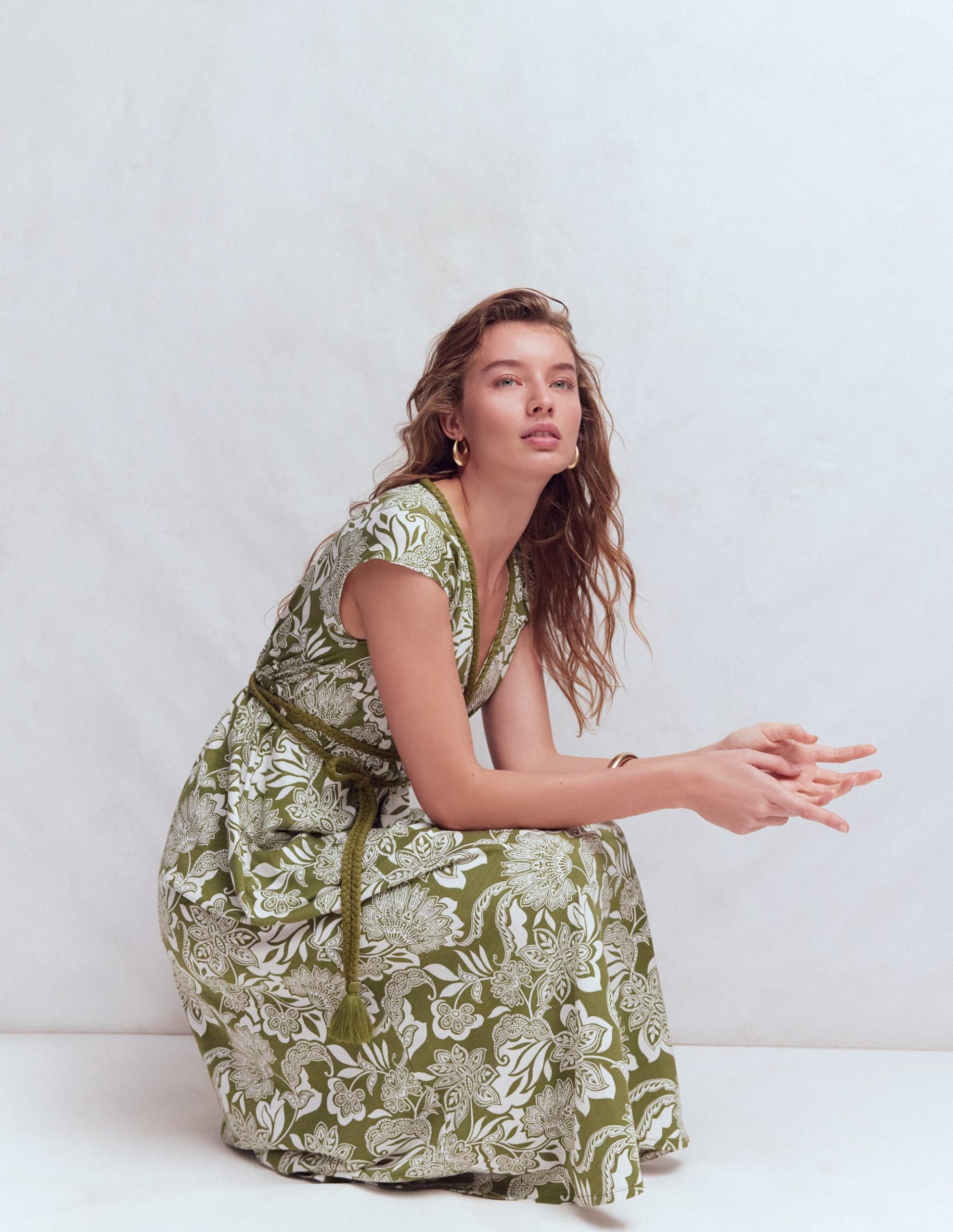 Heidi Ruched Rope Jersey Dress-Olive. Elegant Blossom - Image 5