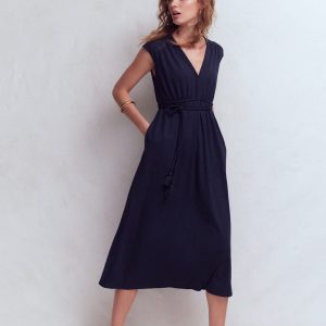 Heidi Ruched Rope Jersey Dress-Navy