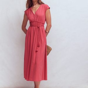 Heidi Ruched Rope Jersey Dress-Winter Blush