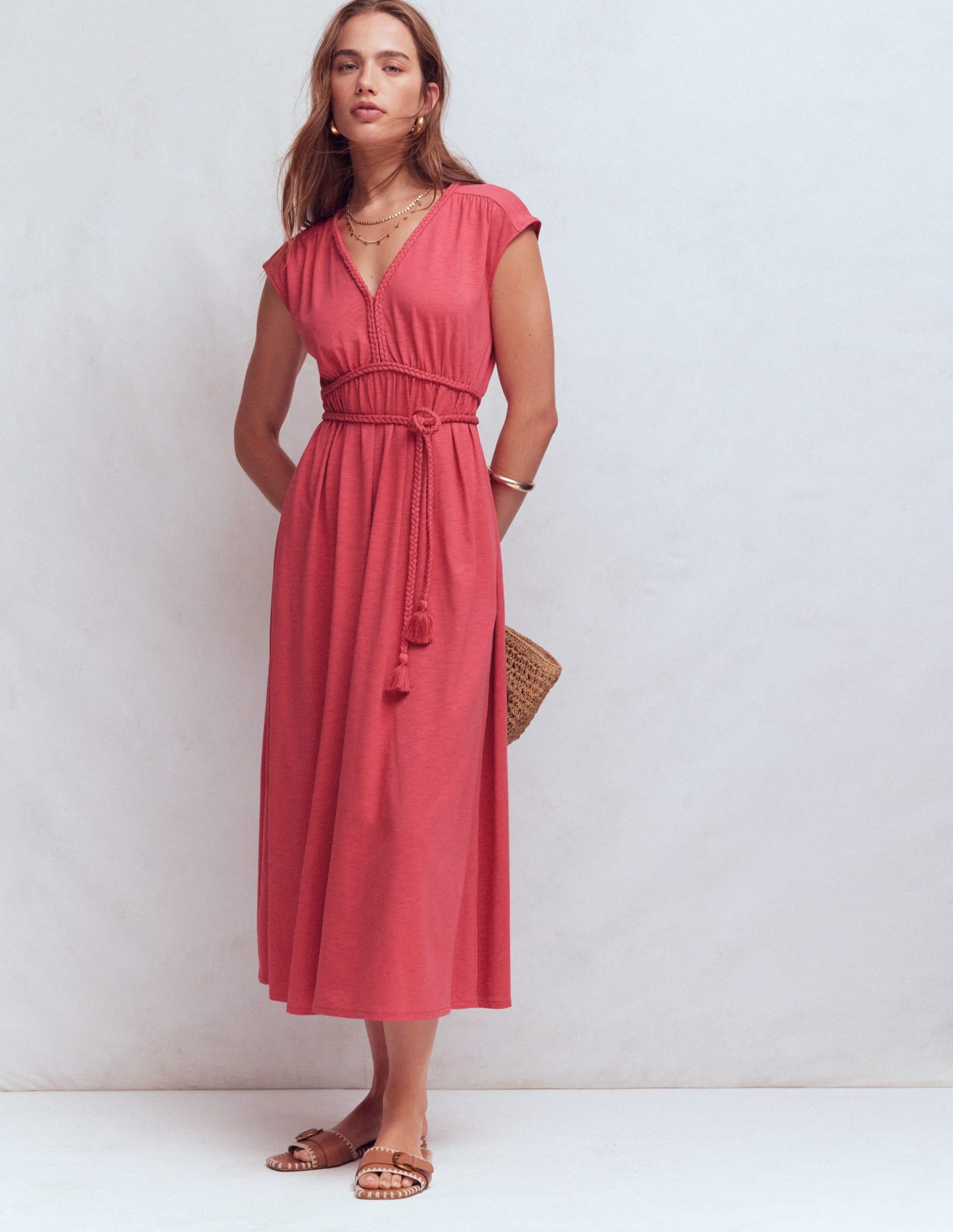 Heidi Ruched Rope Jersey Dress-Winter Blush