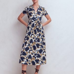 Naomi Jersey Midi Dress-French Navy. Shadow Blossom