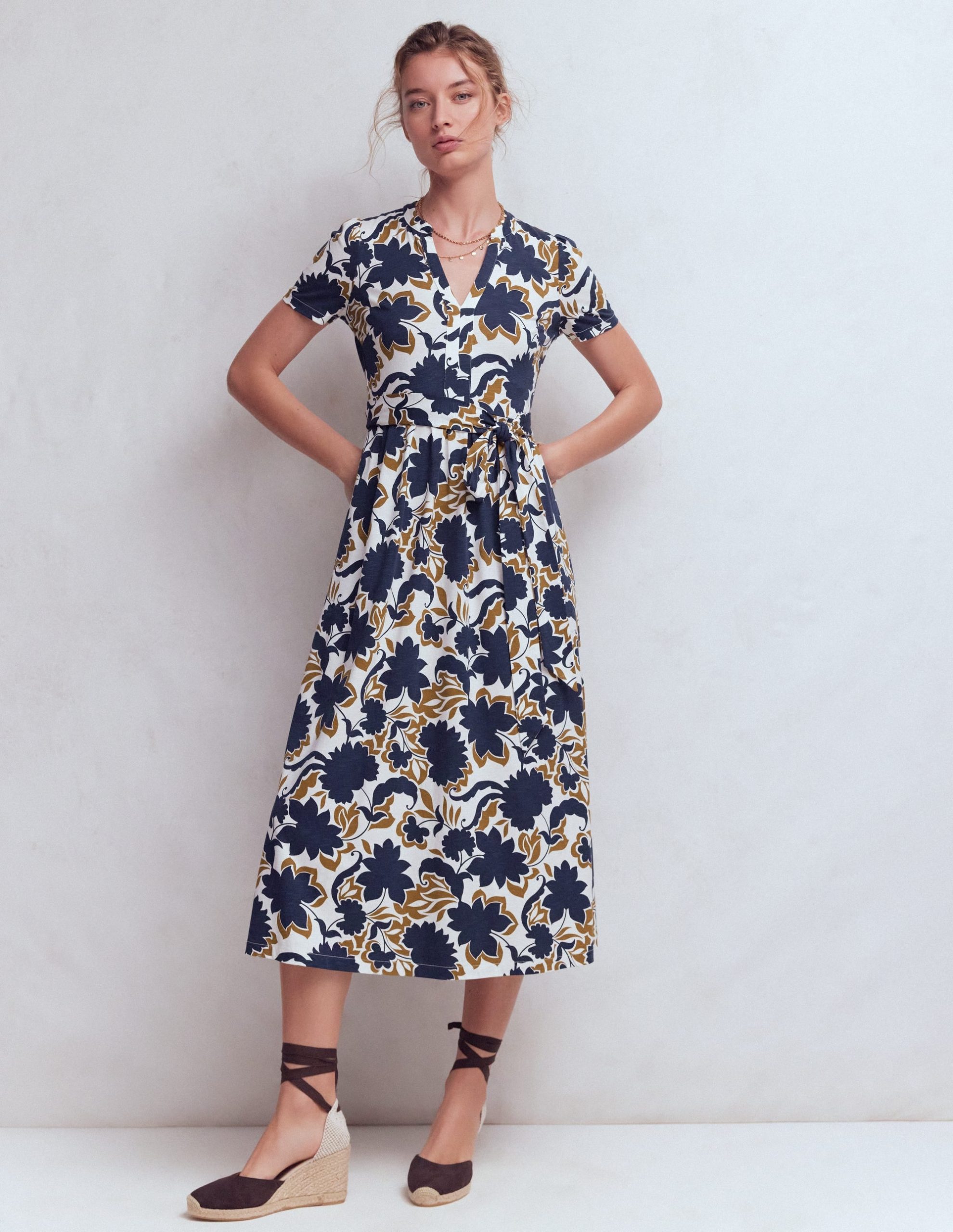 Naomi Jersey Midi Dress-French Navy. Shadow Blossom