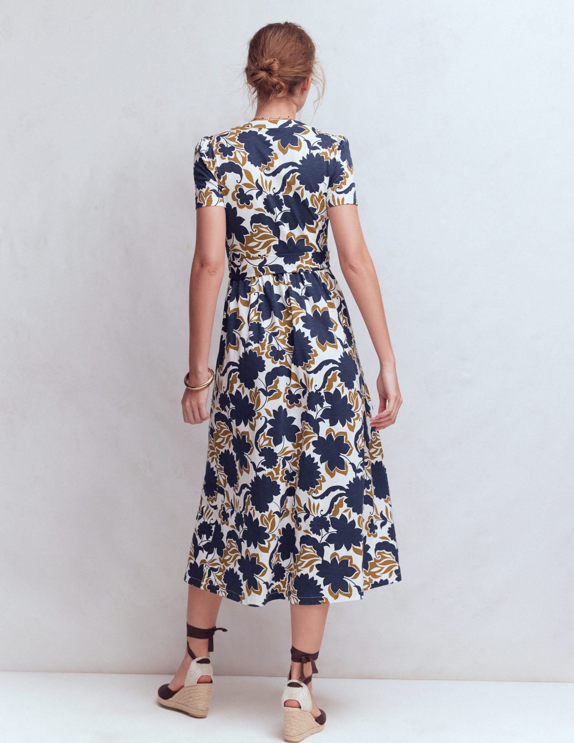 Naomi Jersey Midi Dress-French Navy. Shadow Blossom - Image 3