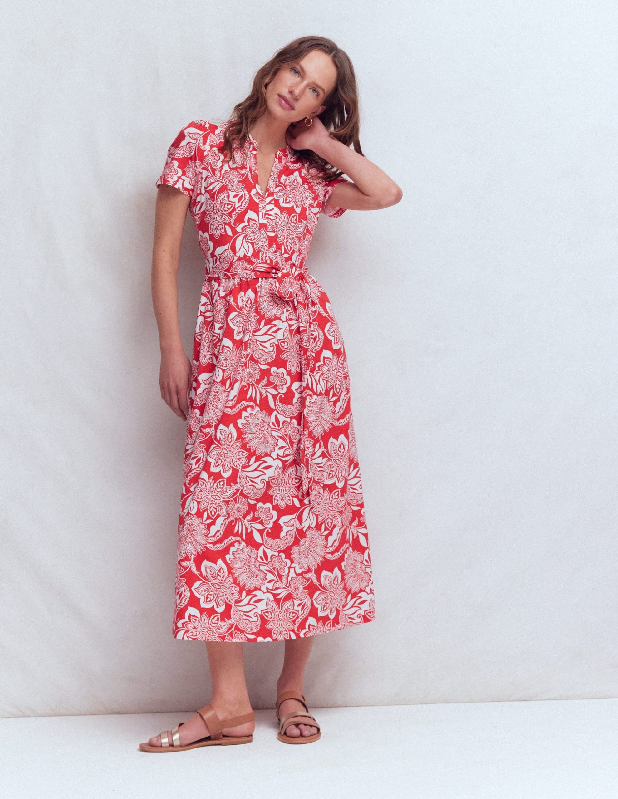 Naomi Jersey Midi Dress-Blood Orange. Elegant Blossom