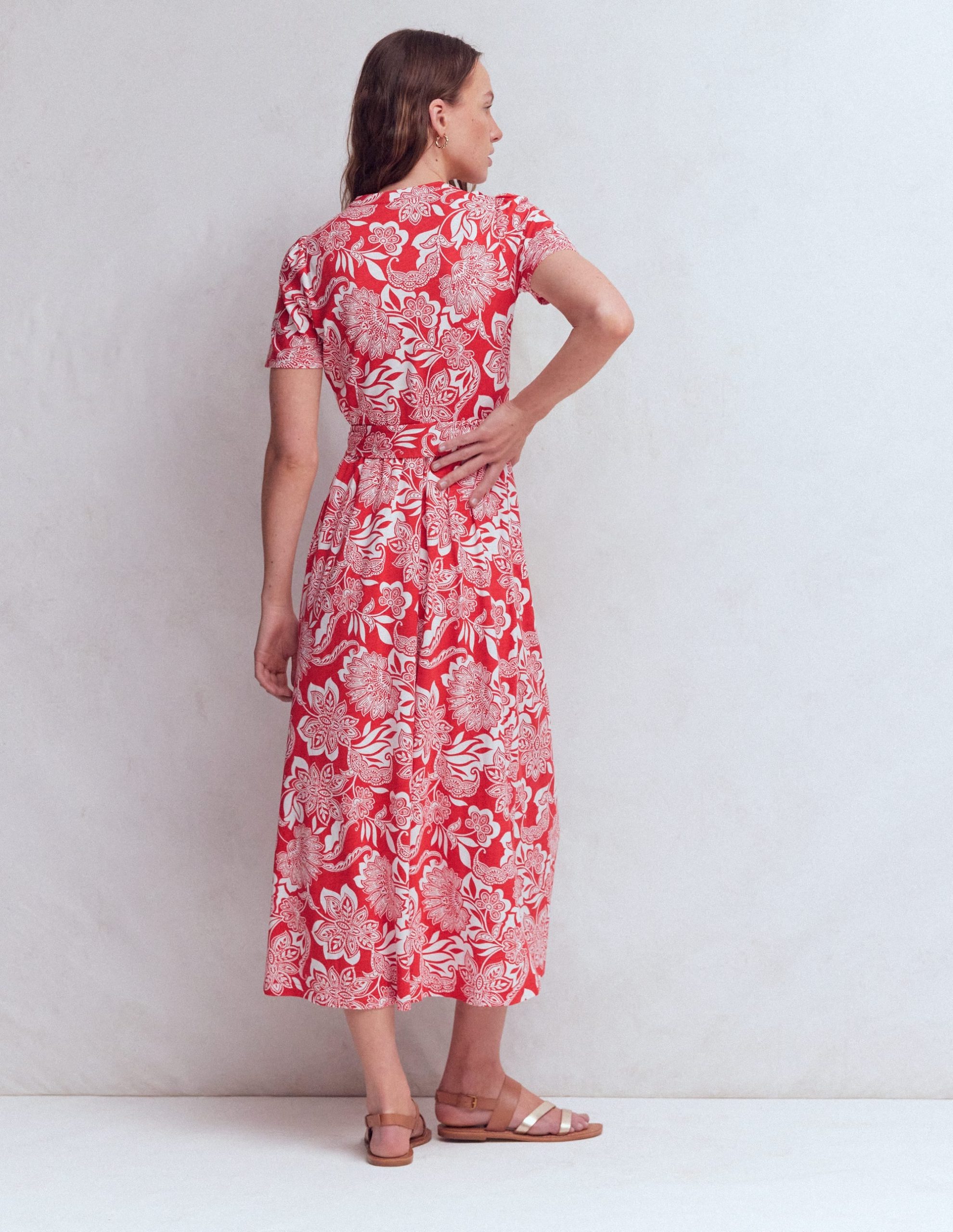 Naomi Jersey Midi Dress-Blood Orange. Elegant Blossom - Image 3