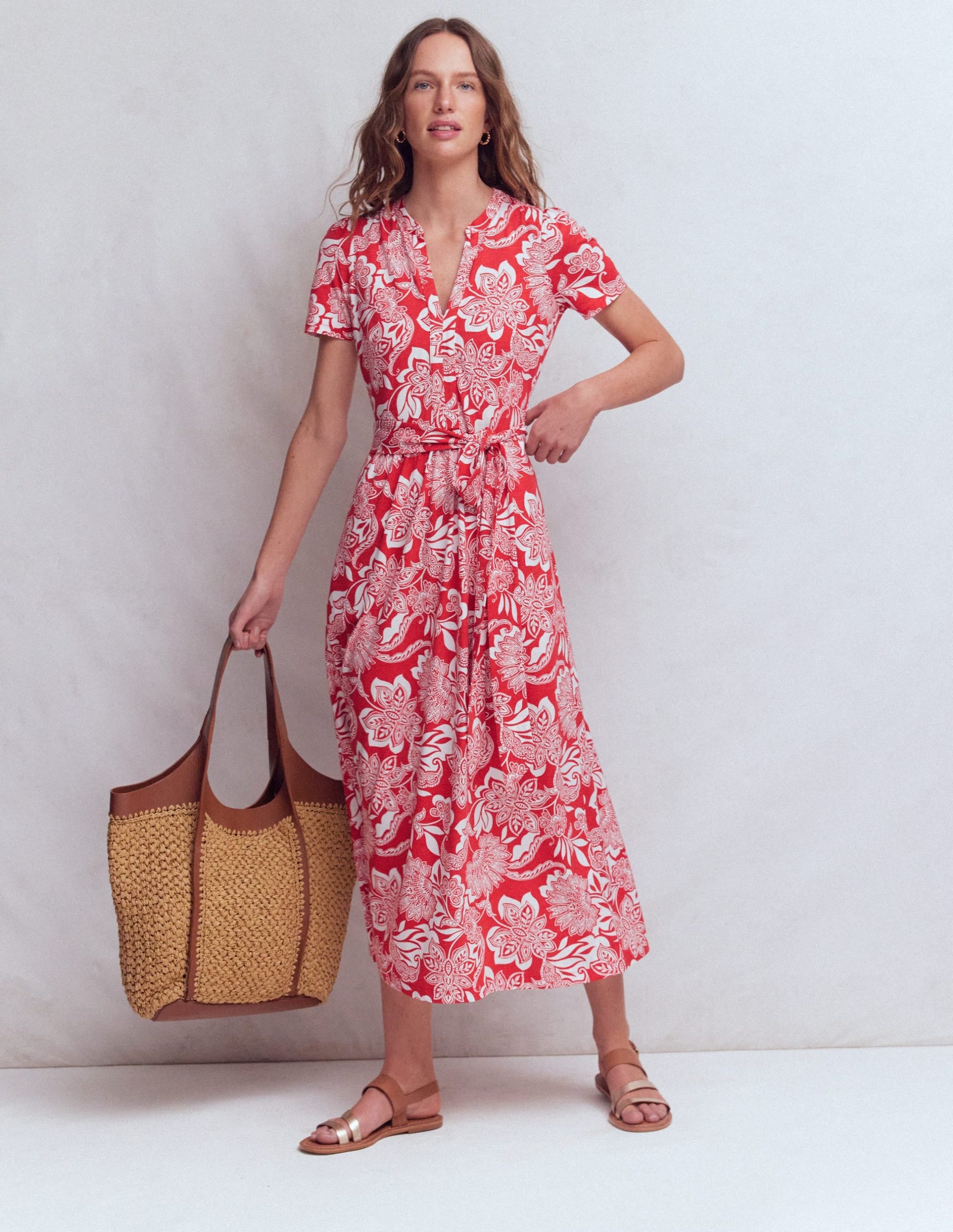 Naomi Jersey Midi Dress-Blood Orange. Elegant Blossom - Image 4