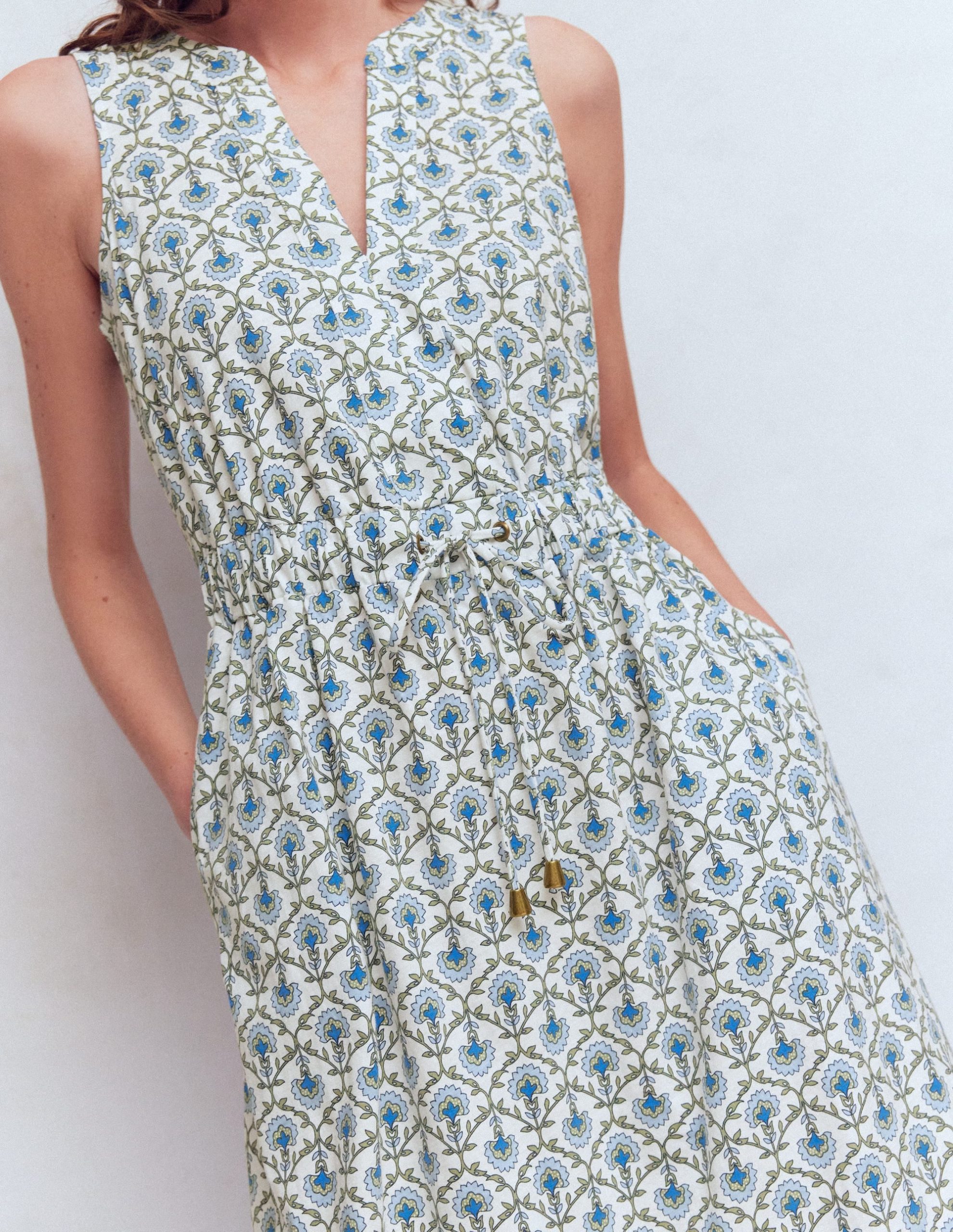 Delphine Midi Sleeveless Dress-Ivory. Flower Lattice - Image 2