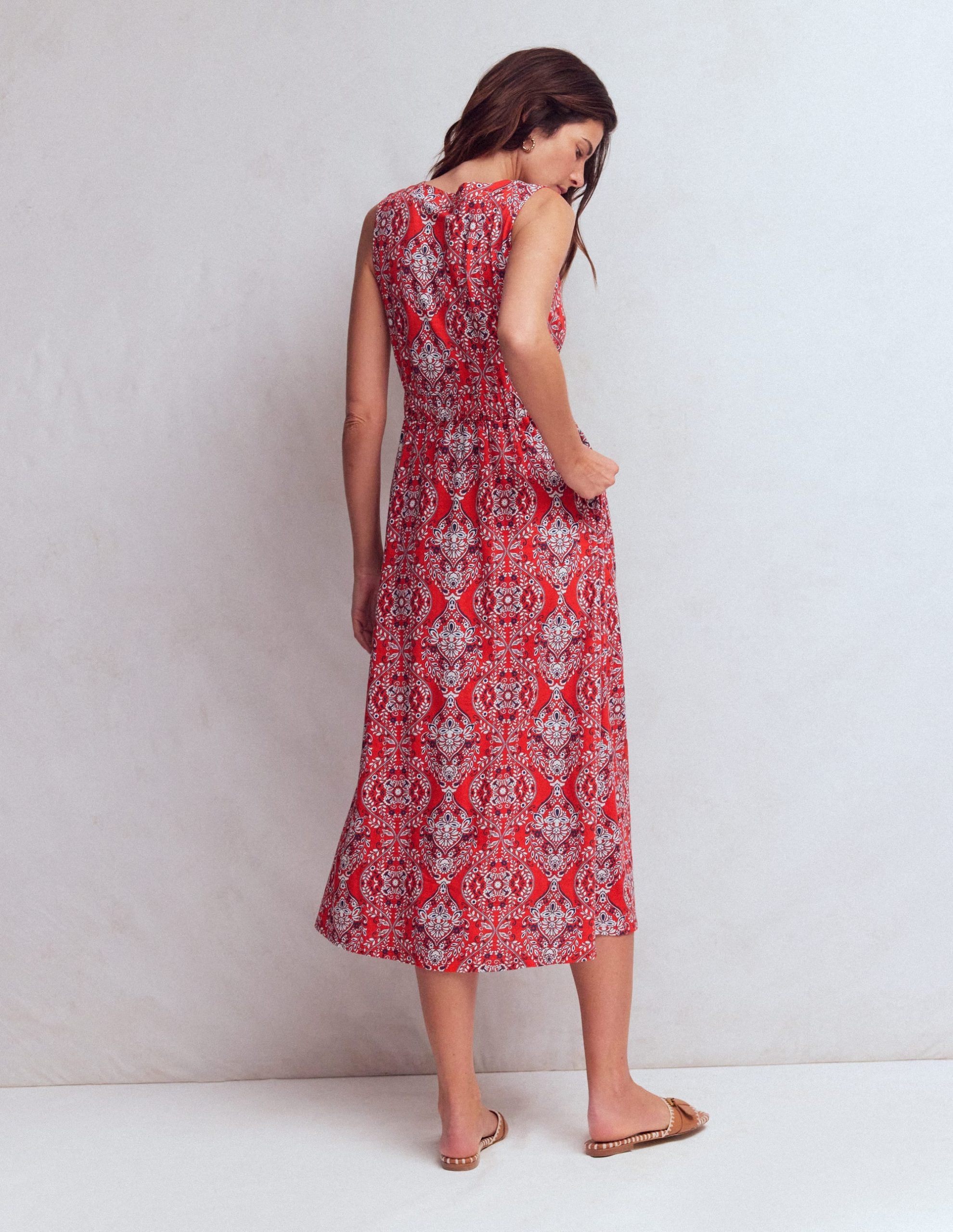 Delphine Midi Sleeveless Dress-Blood Orange. Gardenia - Image 3