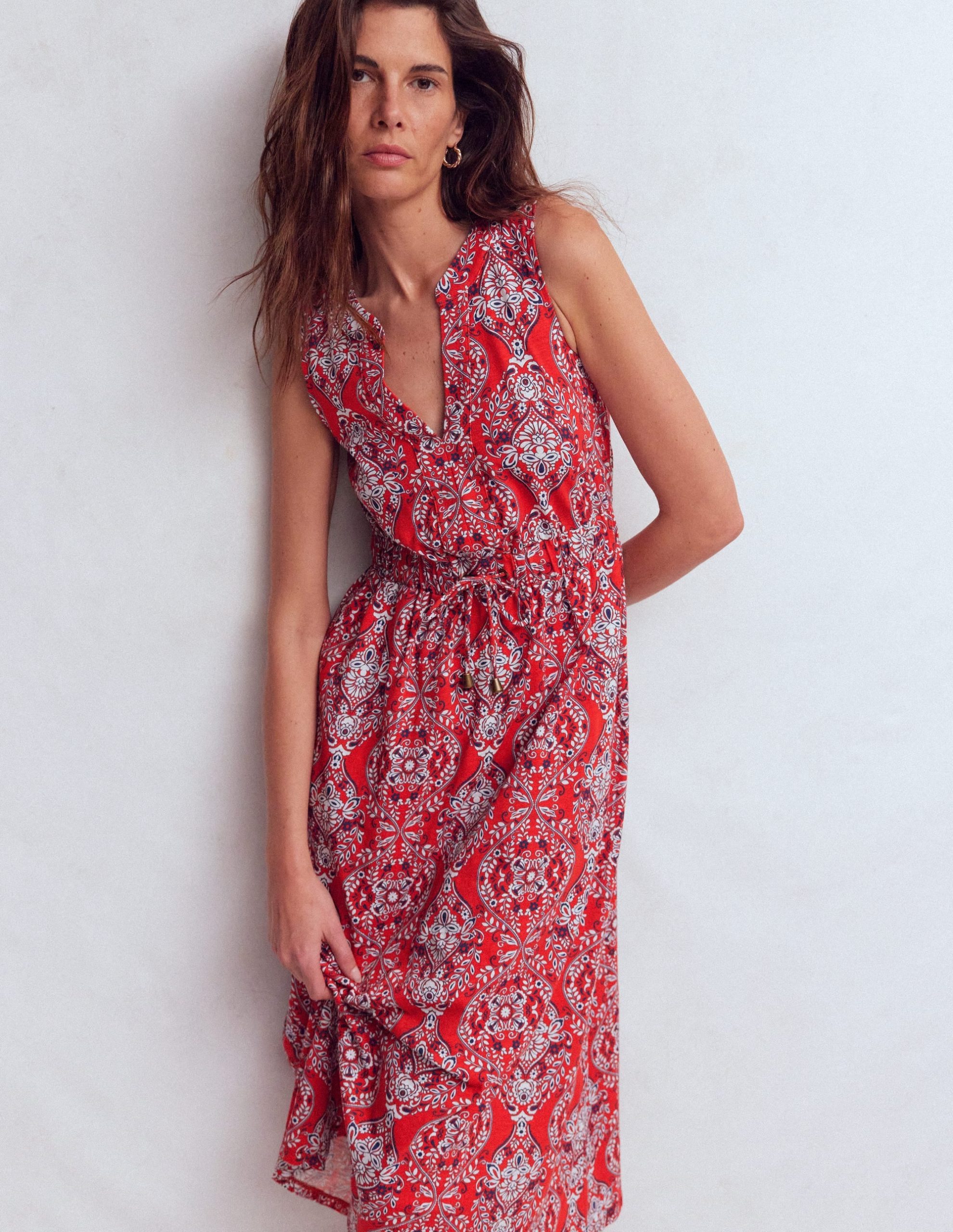 Delphine Midi Sleeveless Dress-Blood Orange. Gardenia - Image 4