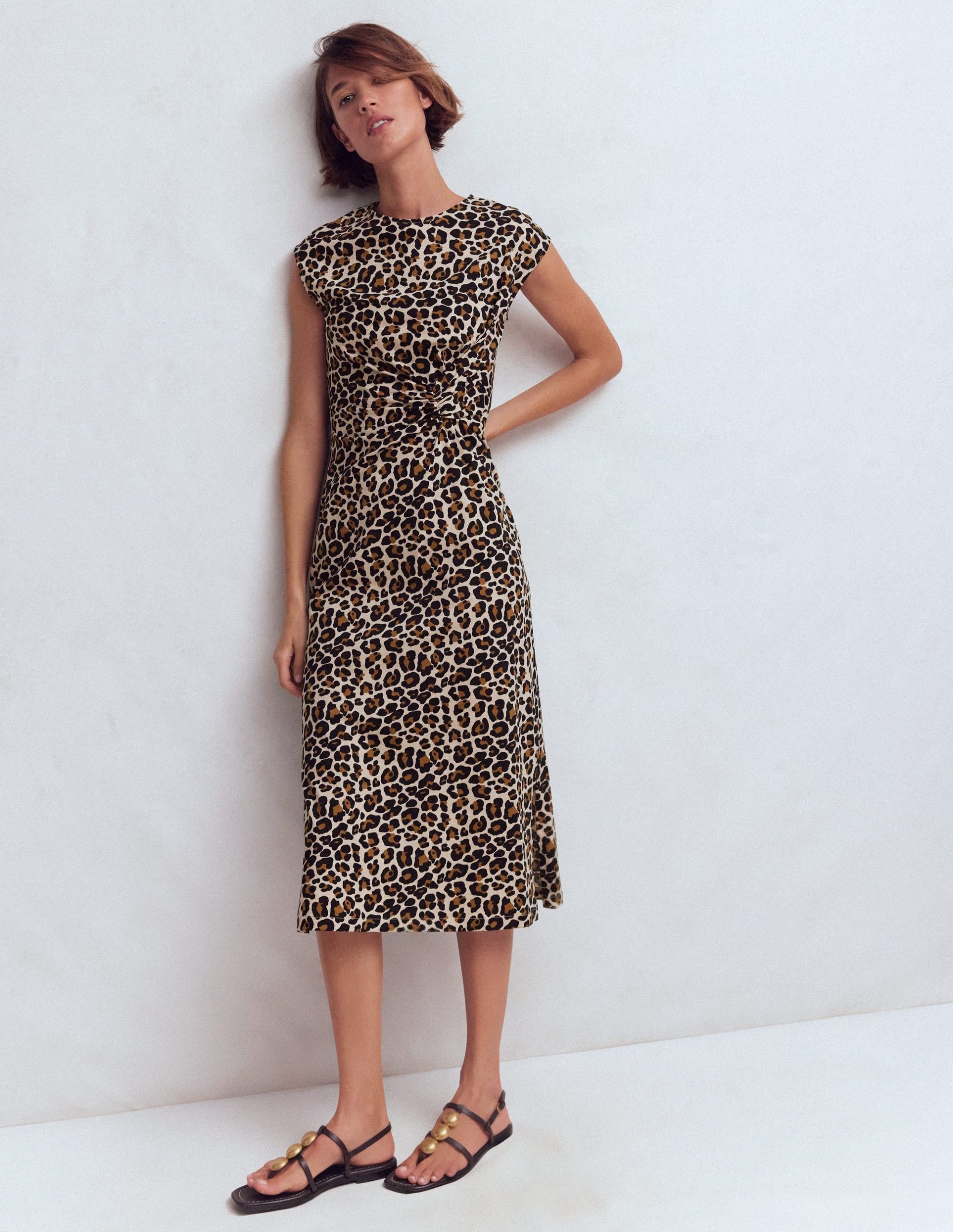 Delilah Twisted Midi Dress-Almond Milk. Cheetah Pop - Image 4
