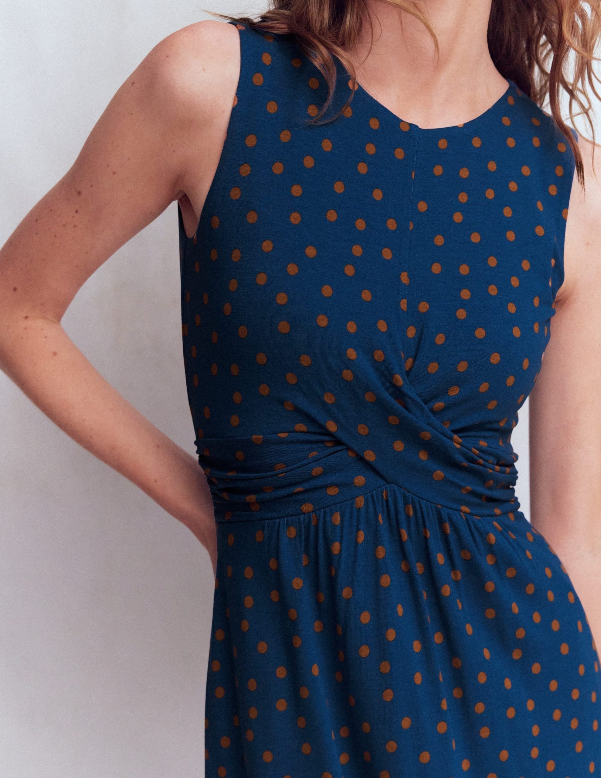 Zara Cross Waist Jersey Dress-Tourmaline Blue. Painted Dot - Image 2