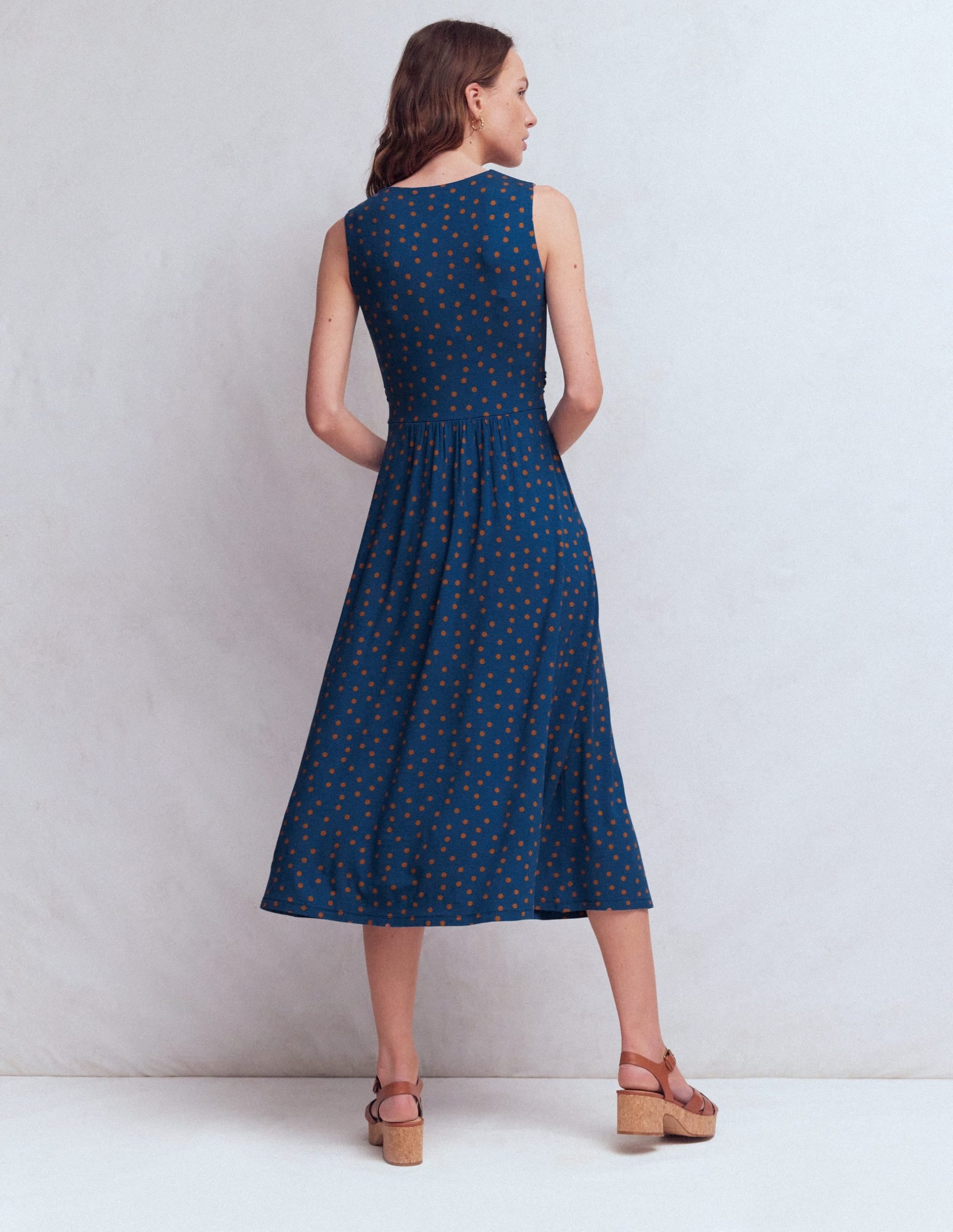 Zara Cross Waist Jersey Dress-Tourmaline Blue. Painted Dot - Image 3