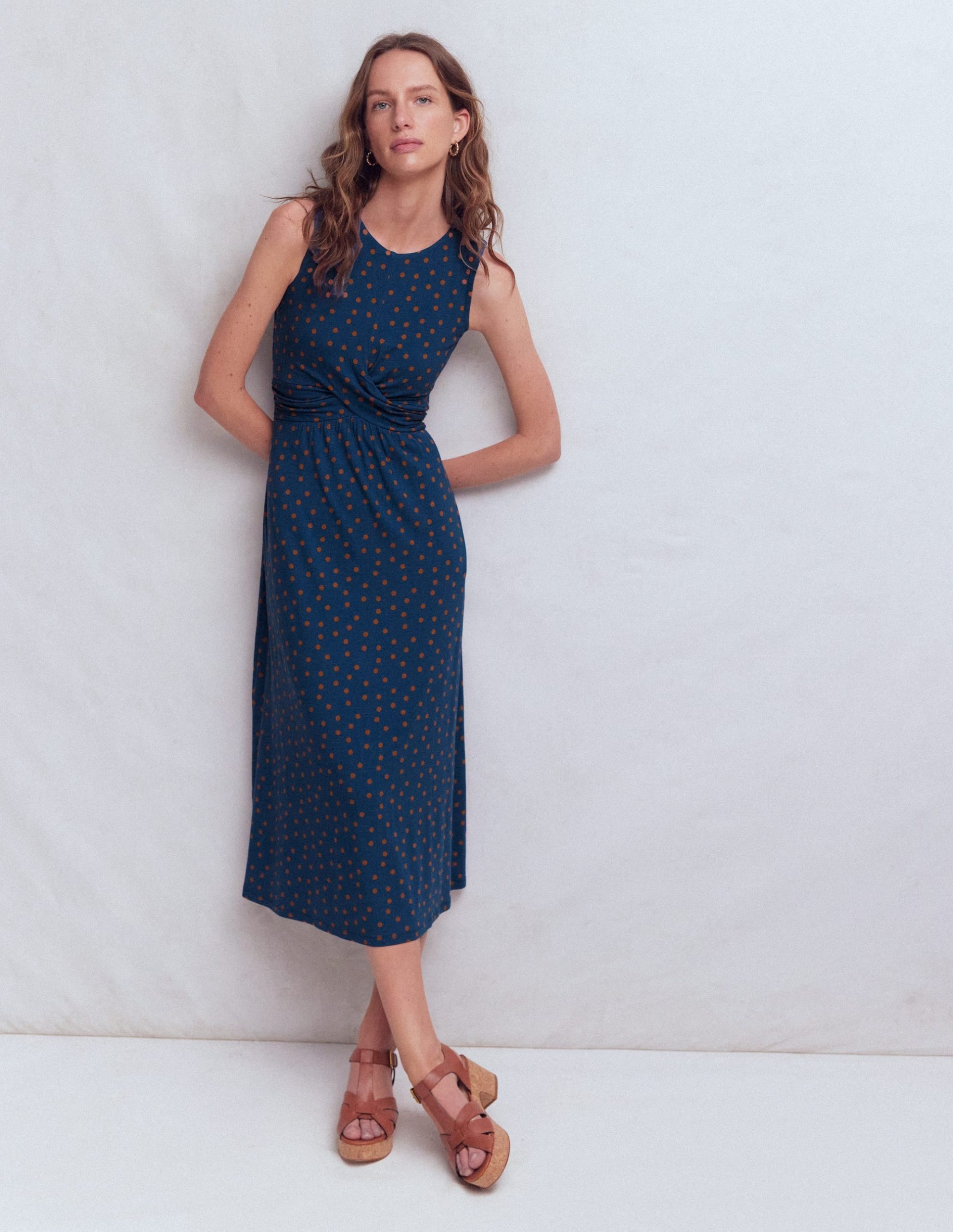 Zara Cross Waist Jersey Dress-Tourmaline Blue. Painted Dot - Image 4