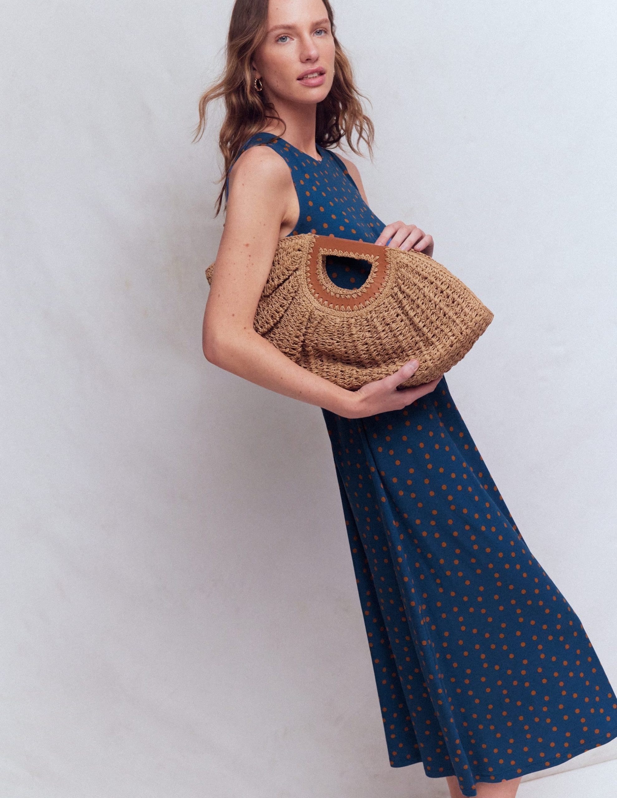 Zara Cross Waist Jersey Dress-Tourmaline Blue. Painted Dot - Image 5
