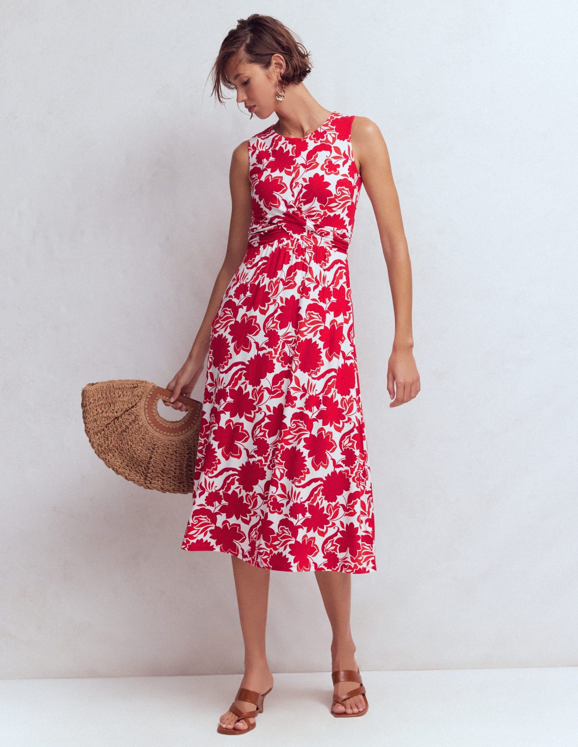 Zara Cross Waist Jersey Dress-Merida Red. Shadow Blossom - Image 4