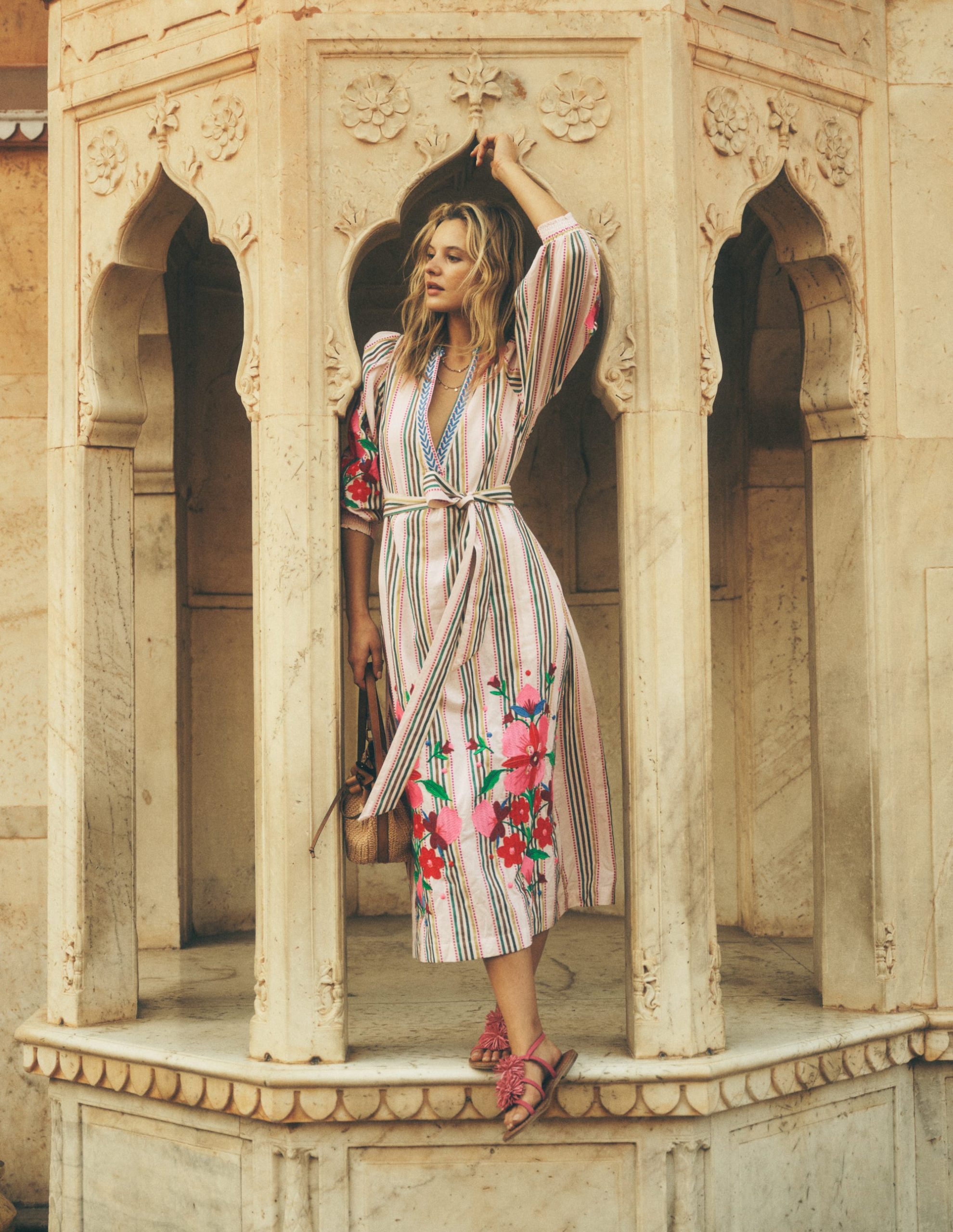 Octavia Cotton Dress-Multi Embroidery Stripe - Image 6