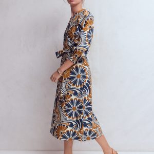 Octavia Cotton Dress-Navy Euphoric Gardens