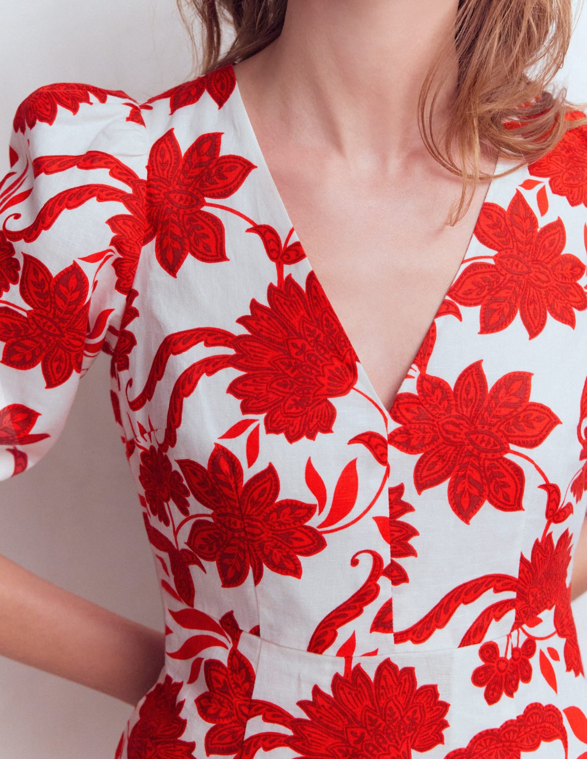 Marla Linen Blend Short Dress-Red Elegant Blossom - Image 2